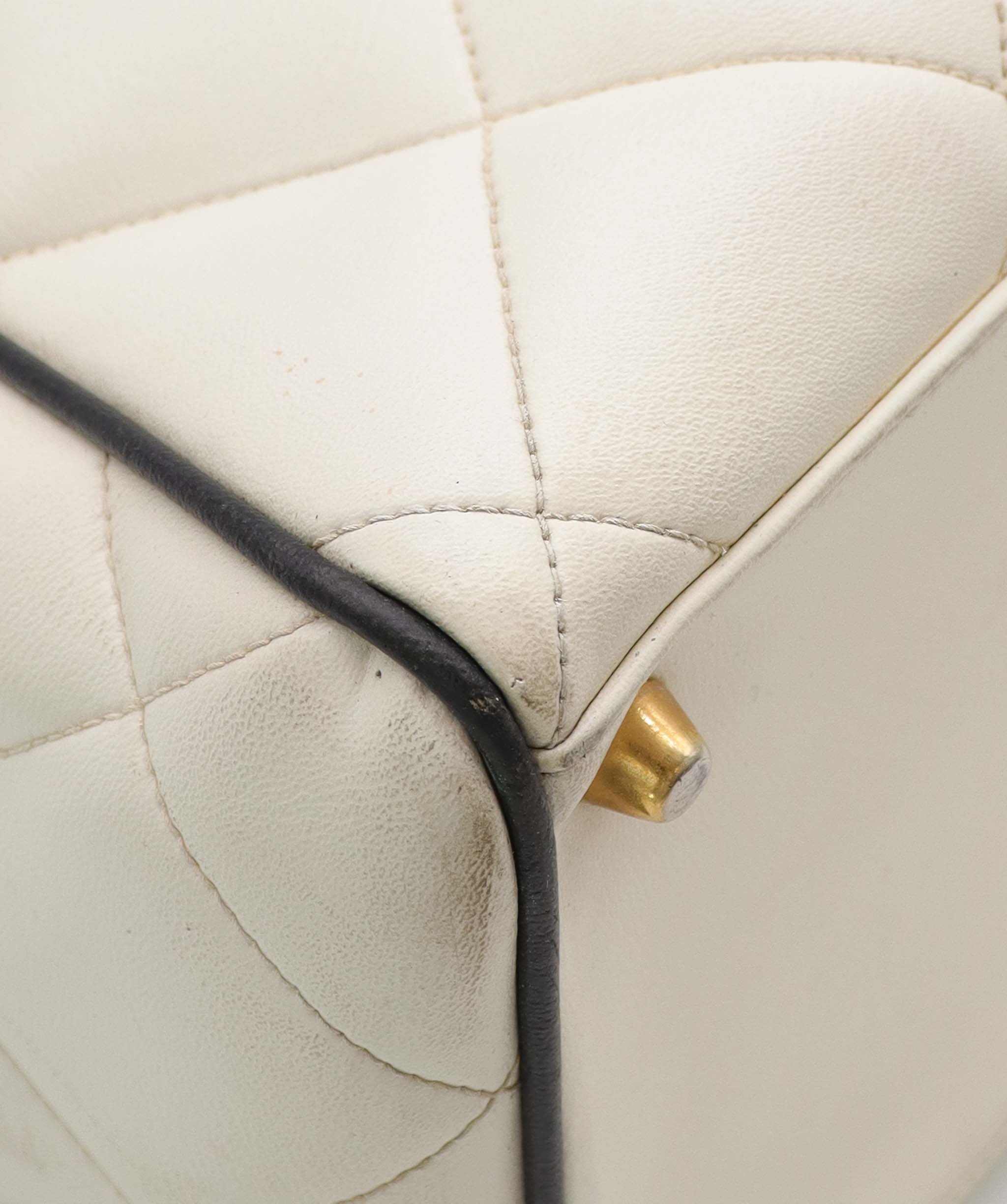 Chanel Vintage Bowler Bag White with Black Chanel Logo