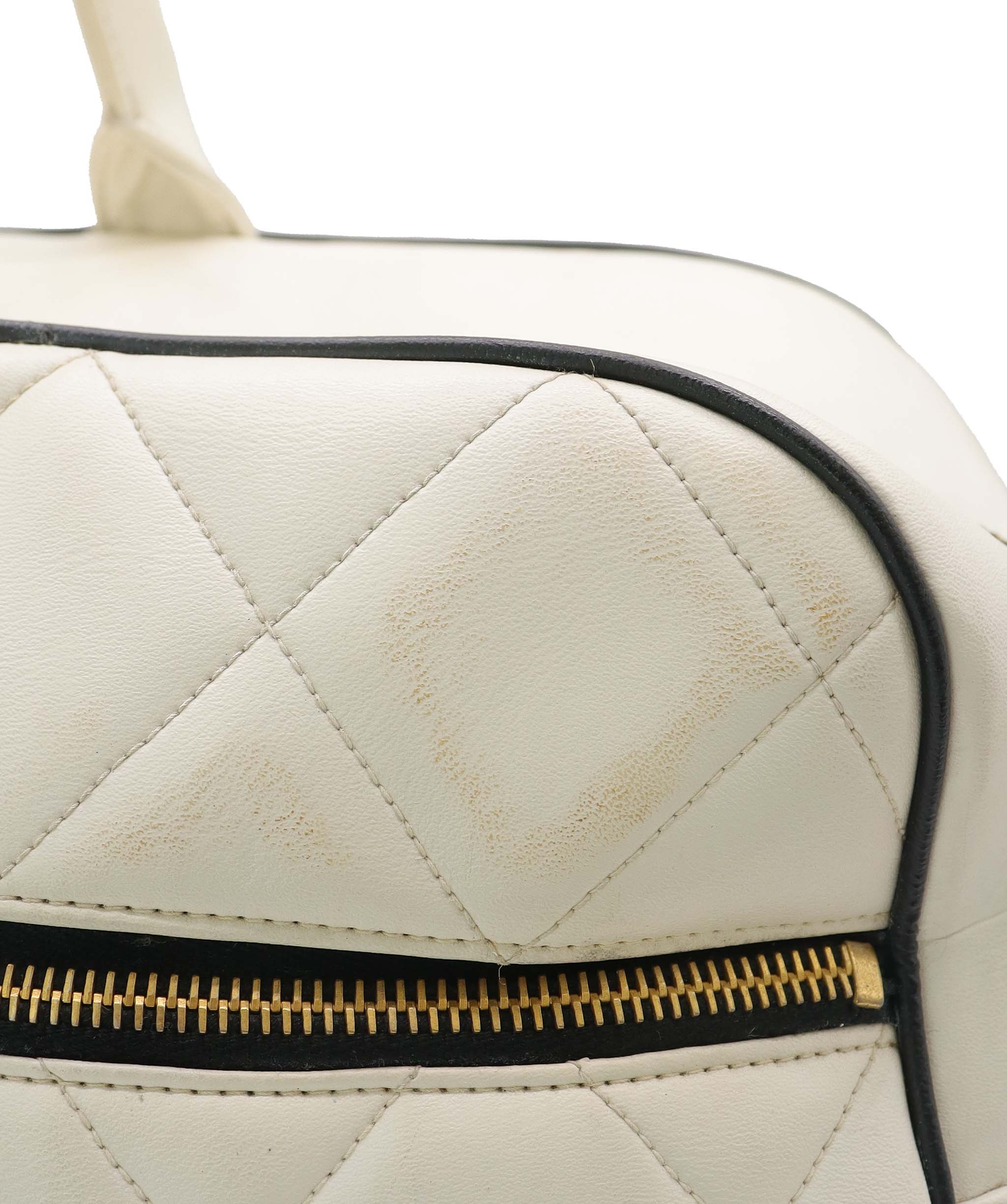 Chanel Vintage Bowler Bag White with Black Chanel Logo