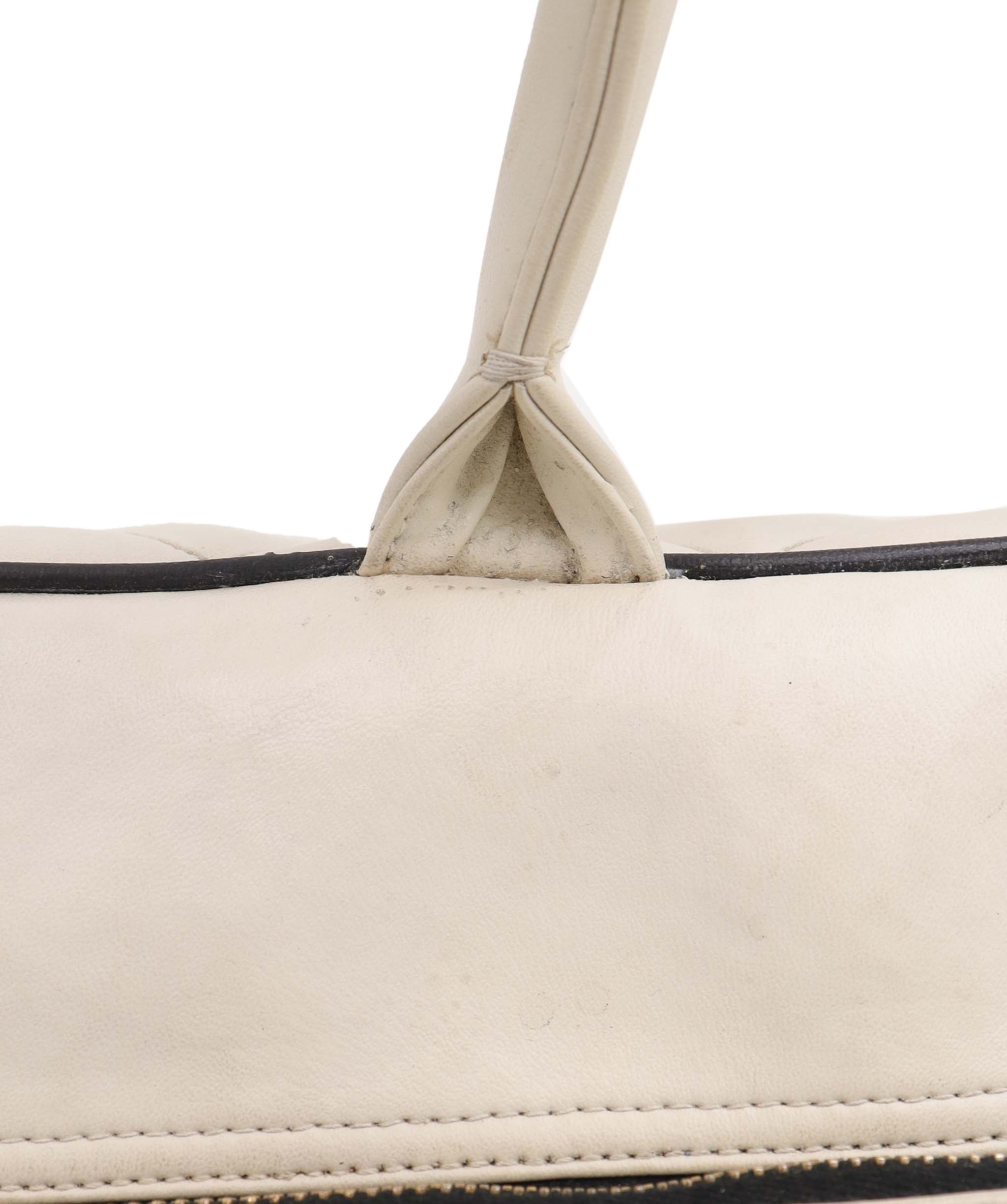 Chanel Vintage Bowler Bag White with Black Chanel Logo