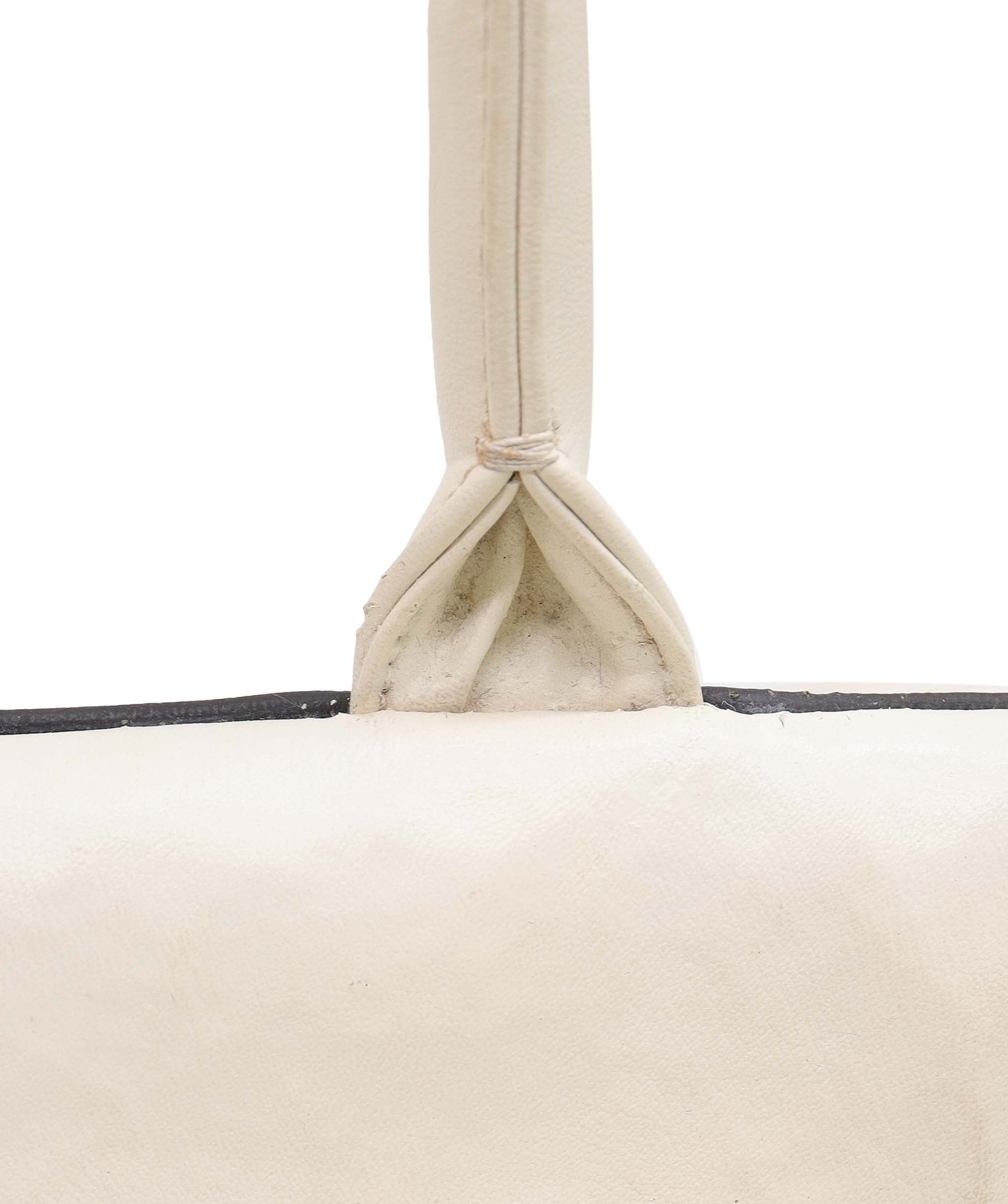 Chanel Vintage Bowler Bag White with Black Chanel Logo