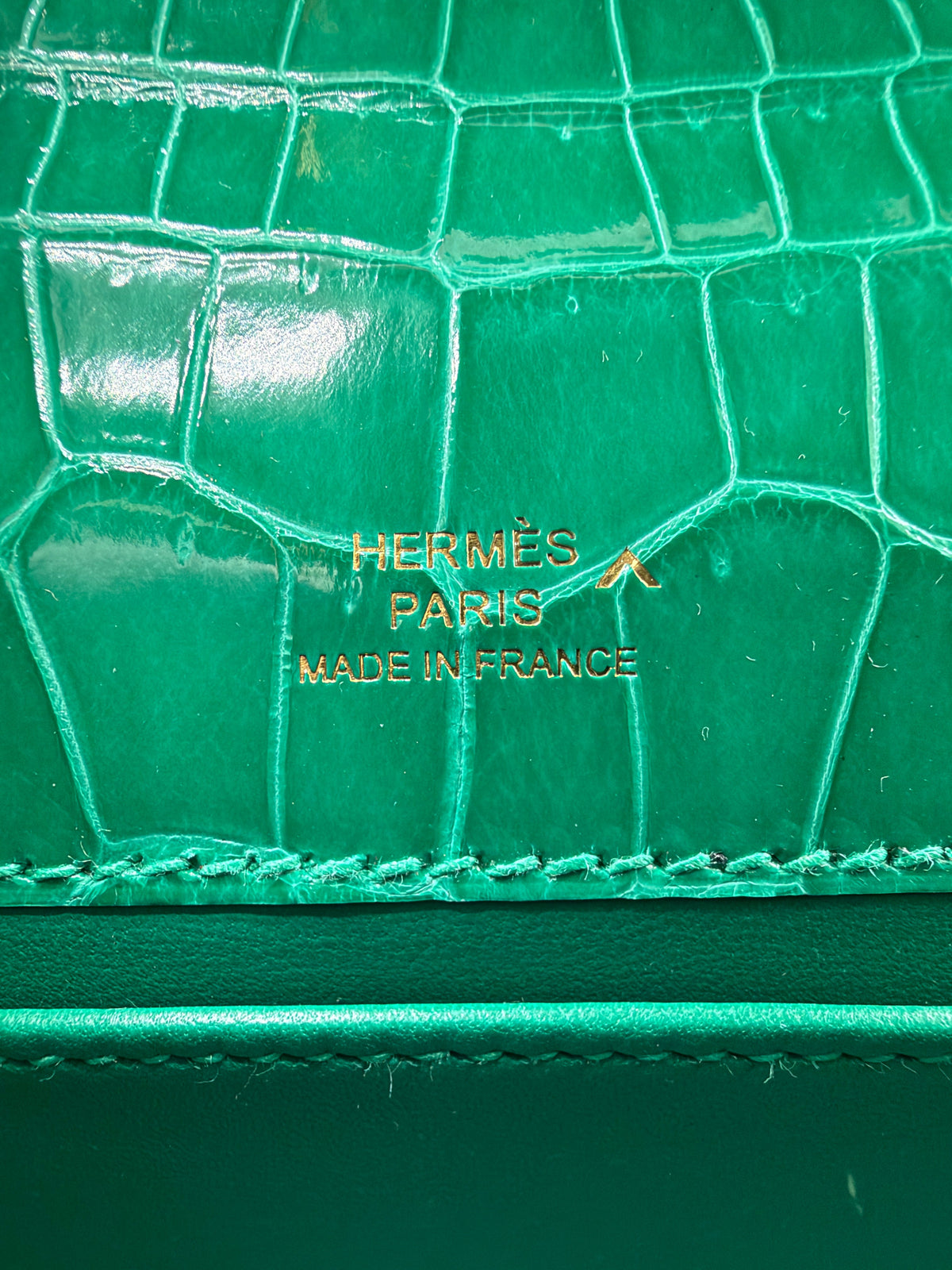 Hermès Kelly Pochette Vert Jade Shiny Porosus Gold Hardware