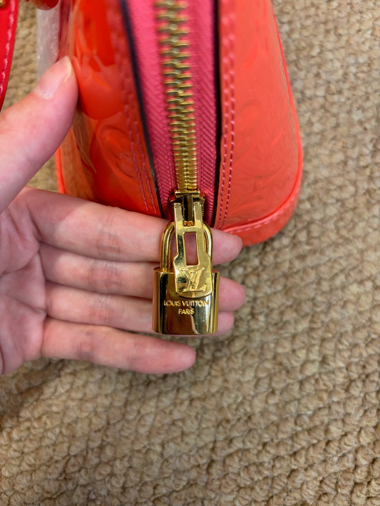 Louis Vuitton  Alma BB Monogram Orange Patent Leather
