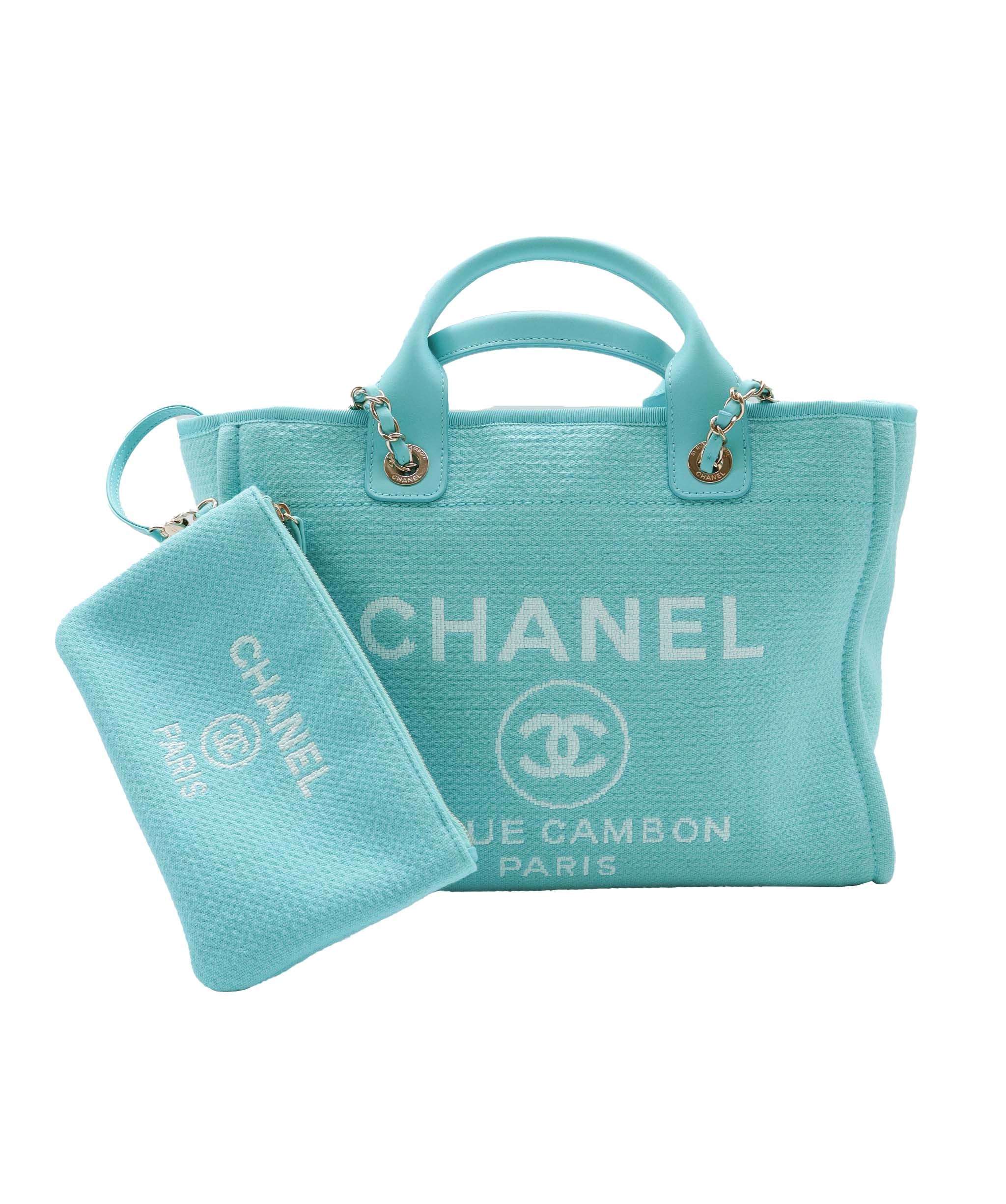 CHANEL Deauville canvas green tote bag  DXBS0595