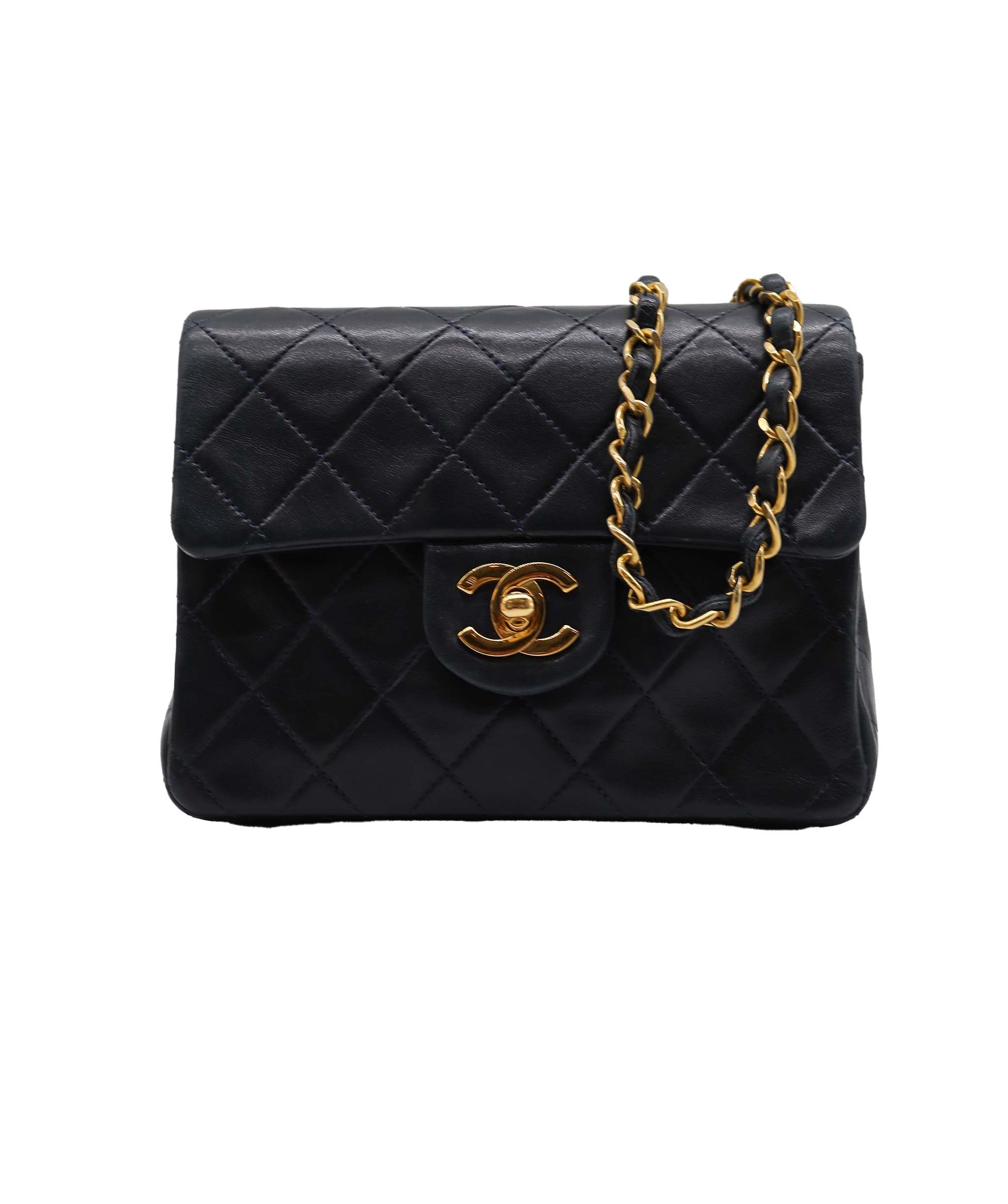 Chanel Mini 7" Square Lamb GHW Navy DXBS2349