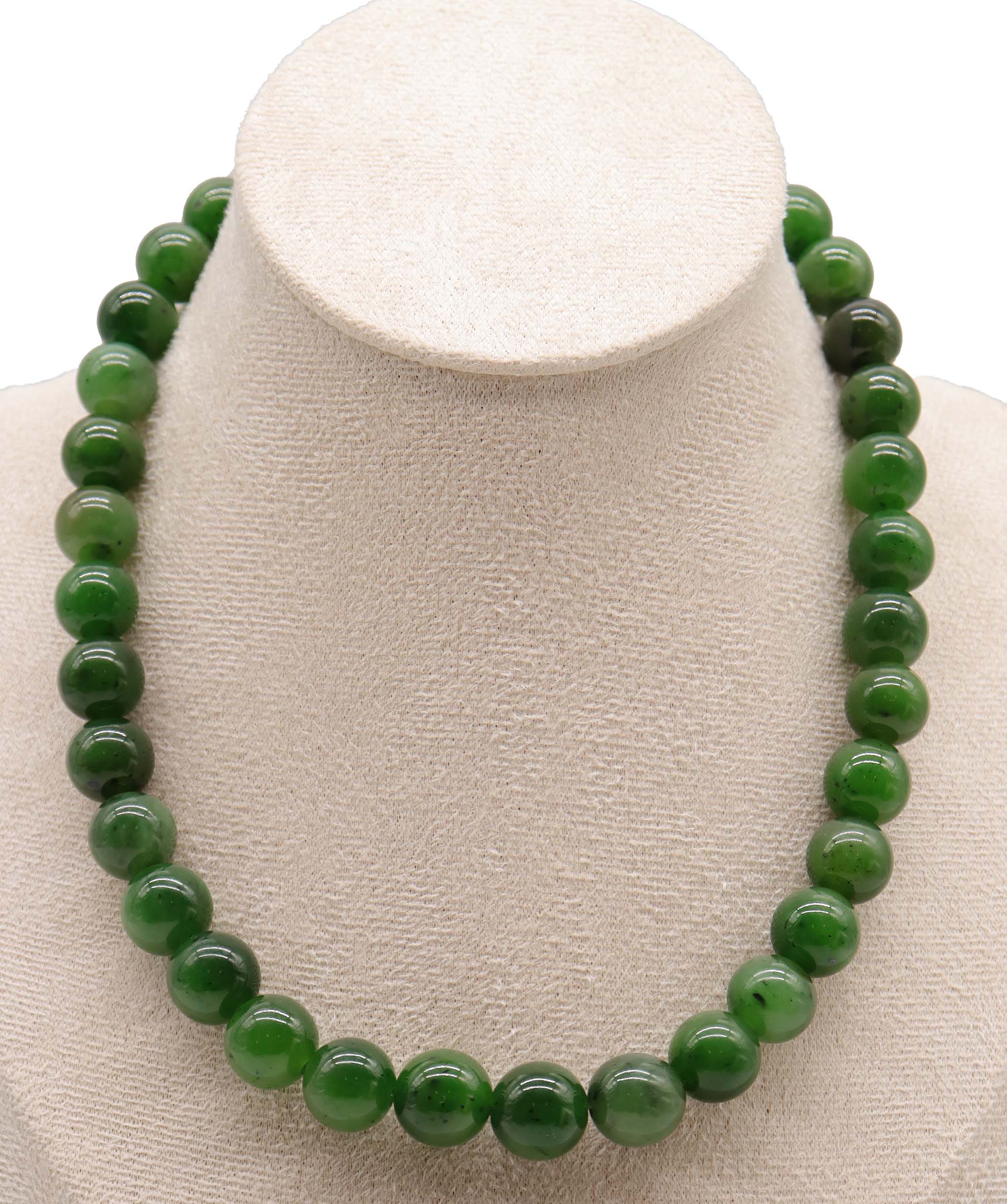 370ct Natural Siberian Green Jade Necklace D11mm-11.4mm DXBCS2226