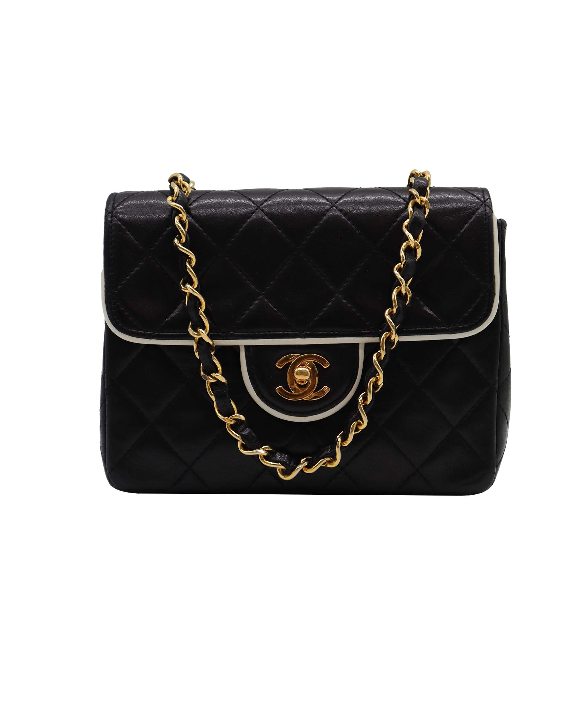 Chanel Mini 7" Square Bi-Colour Lamb GHW Black / White DXBS2352