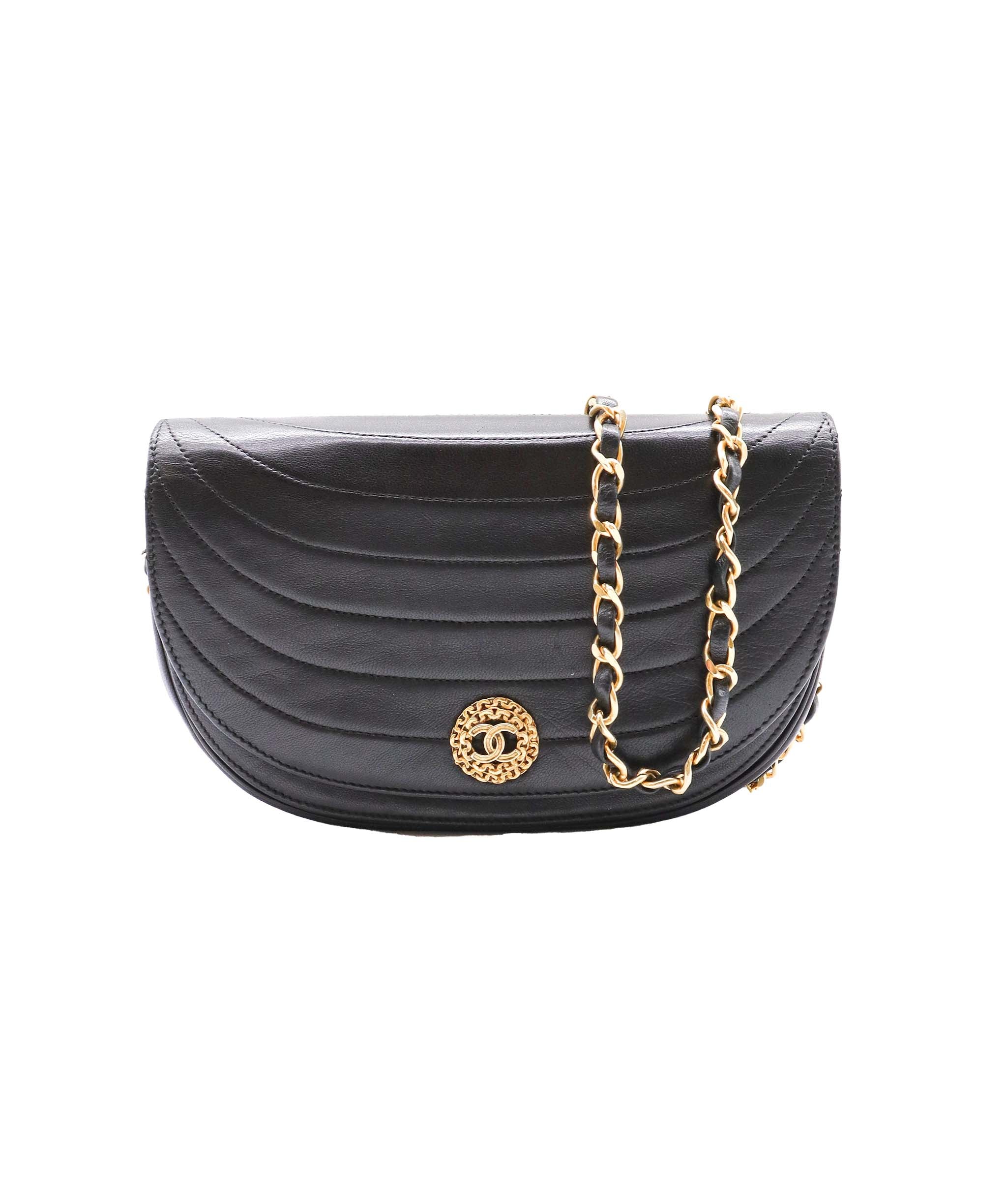 CHANEL VINTAGE CHAIN SHOULDER BAG BLACK LAMB SKIN 90167558 DXBS0599