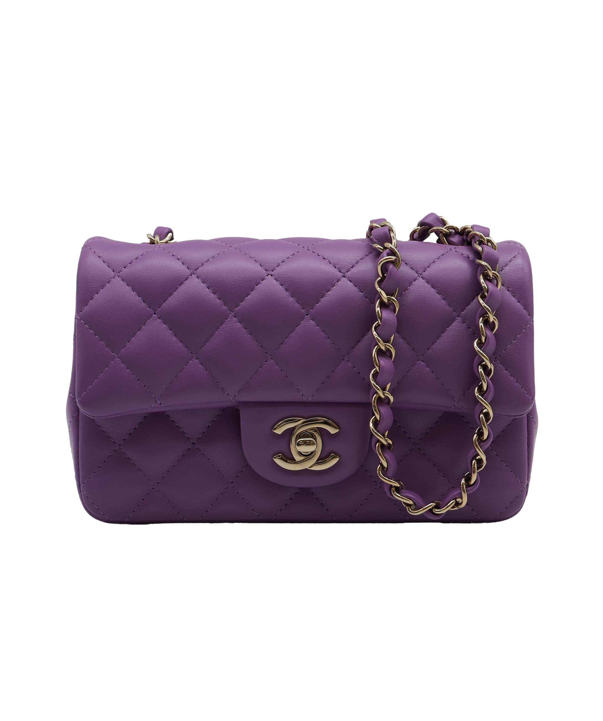 Chanel Mini 8" rec lamb GHW Purple DXBS2335