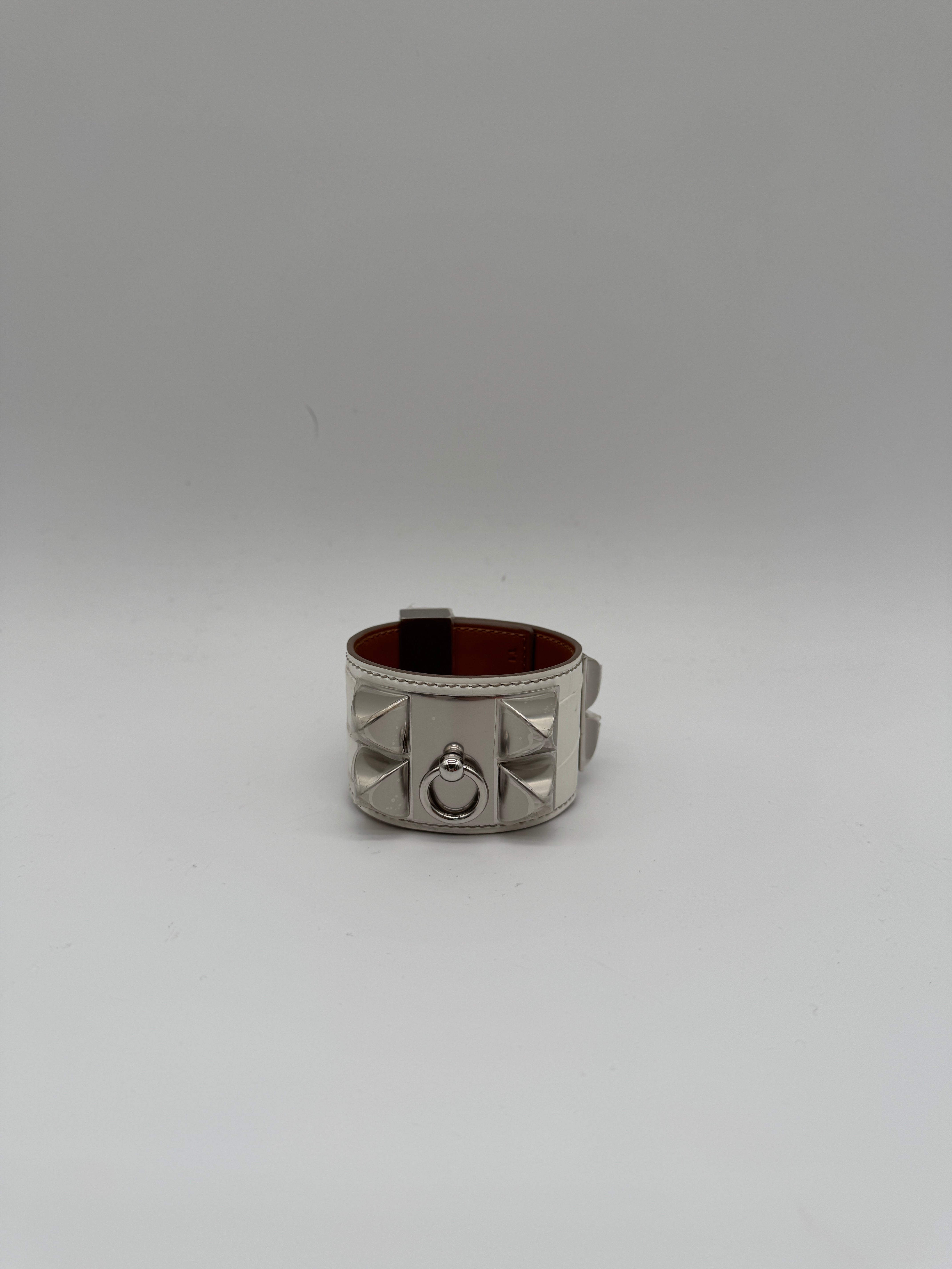 Hermès Collier de Chien Bracelet Himalaya Crocodile Blanc Palladium Hardware