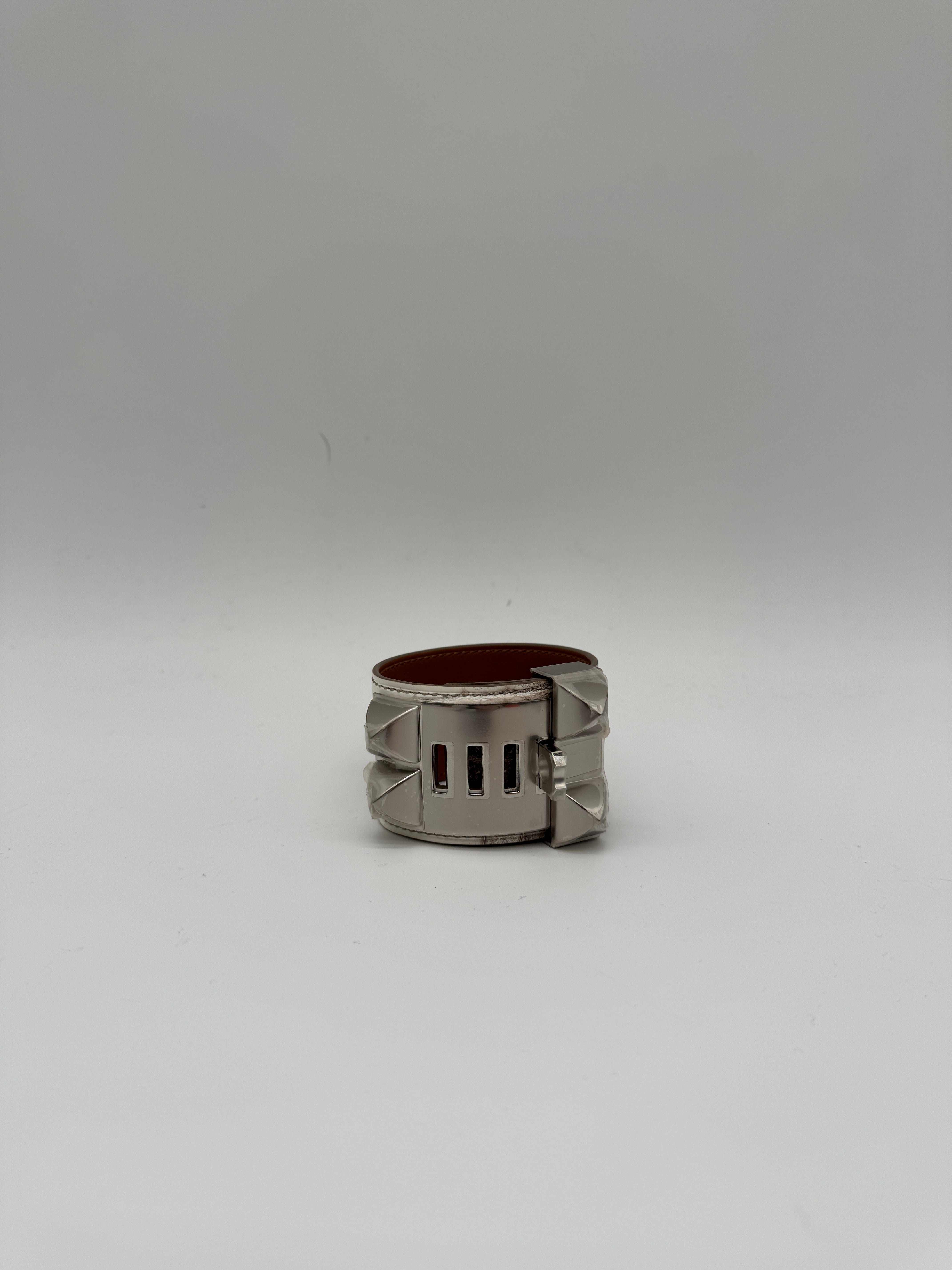 Hermès Collier de Chien Bracelet Himalaya Crocodile Blanc Palladium Hardware