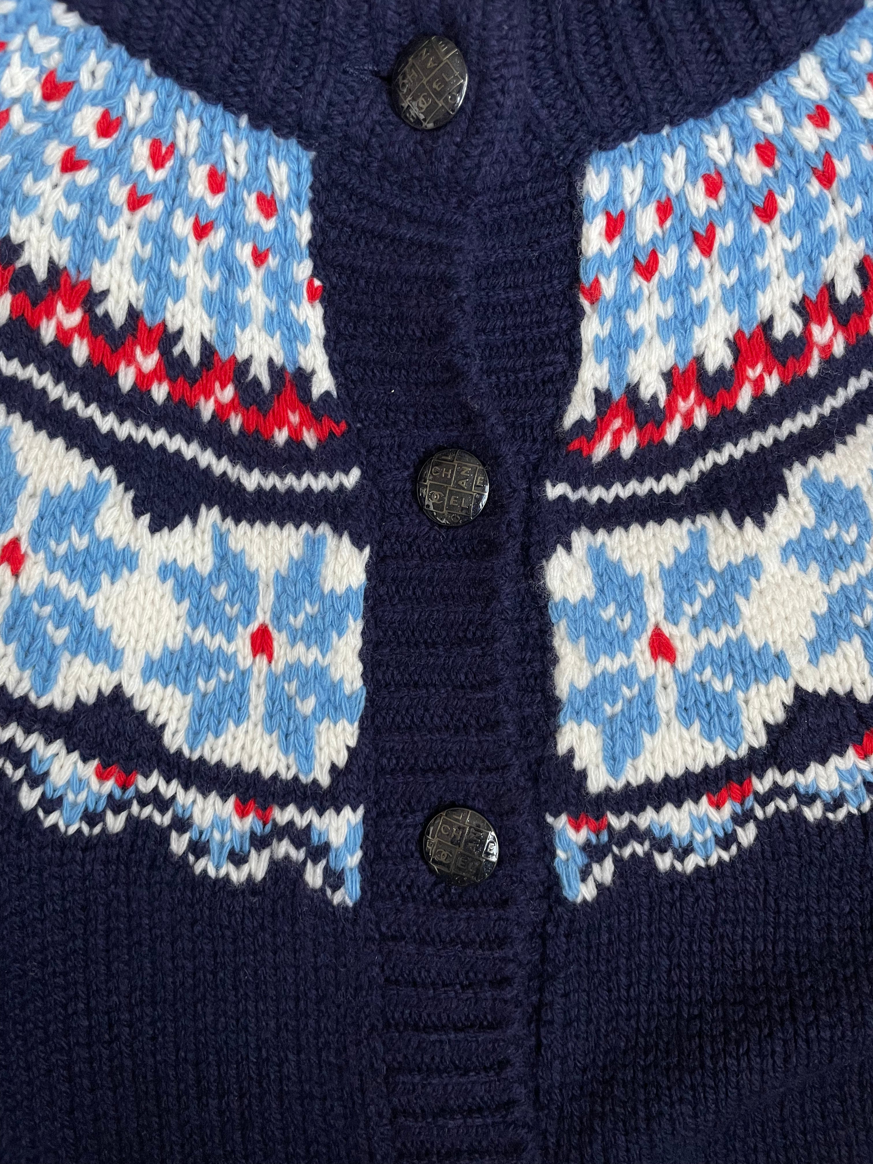 Chanel 18N Coco Neige Navy Fair Isle Cardigan DXBK0202