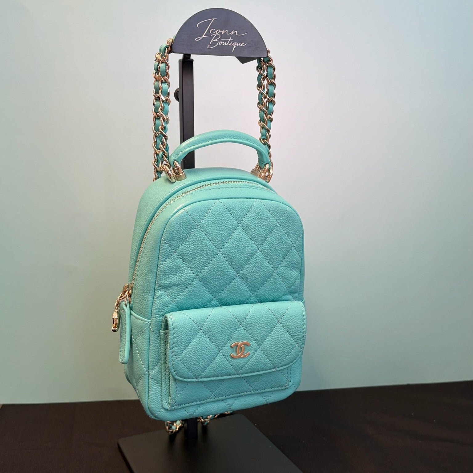Chanel Caviar Skin Turquoise Mini Backpack Blue Leather