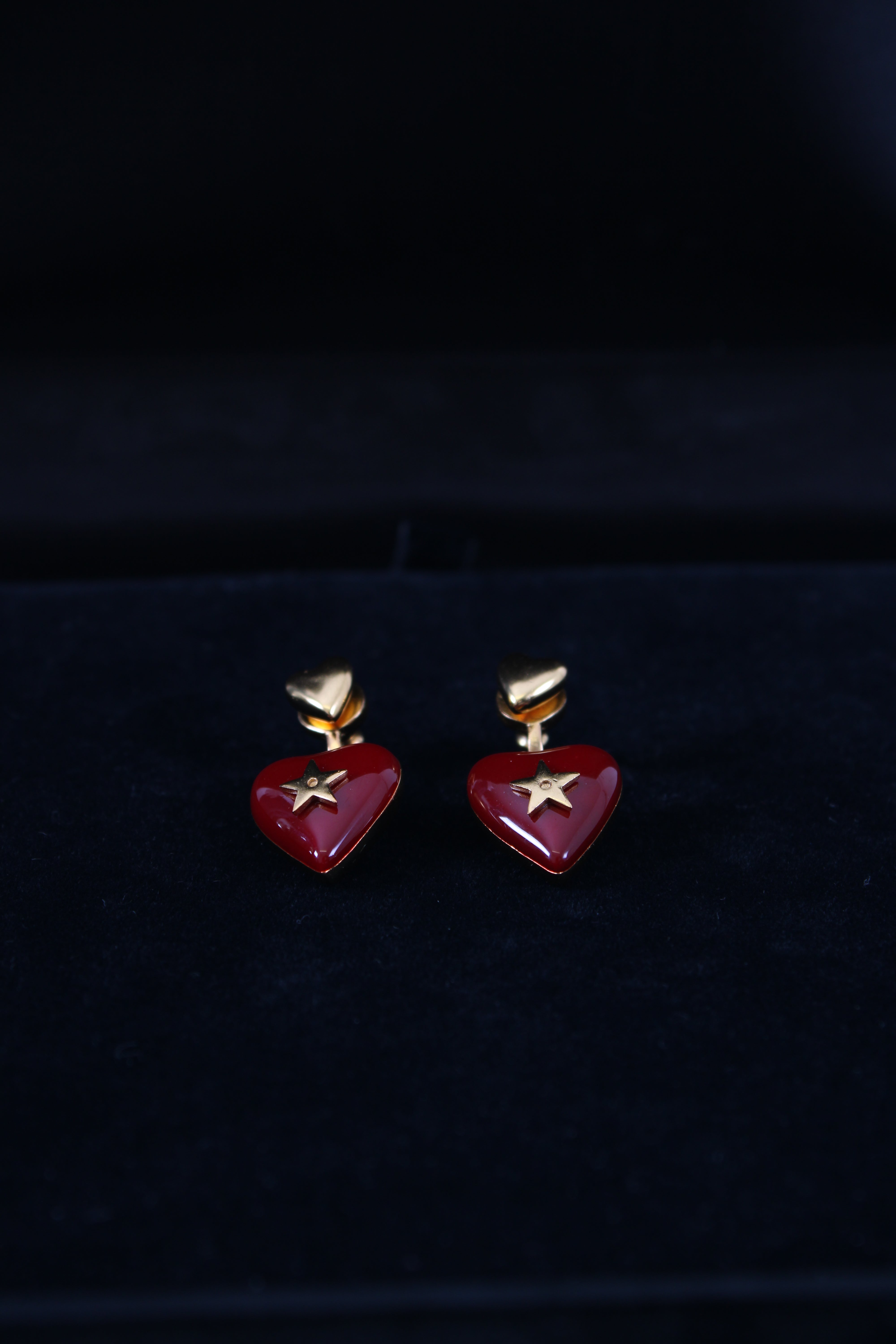 Christian Dior Heart Drop Earrings Red