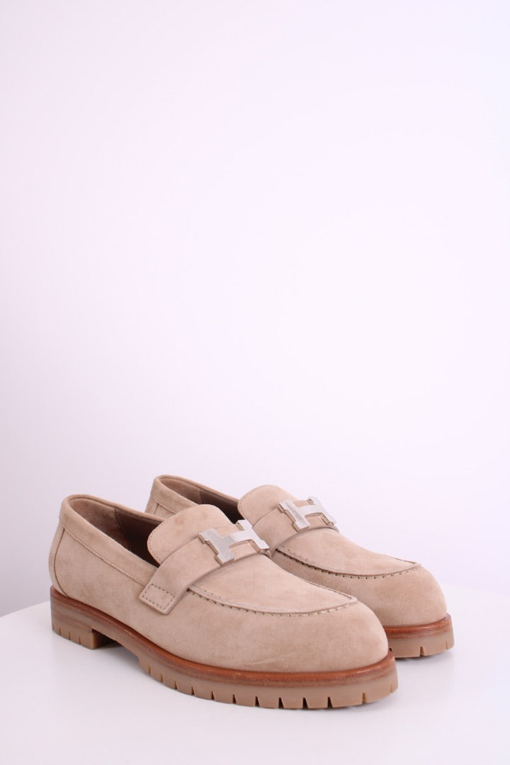 Hermes Faubourg Suede Loafers Beige Camel 37