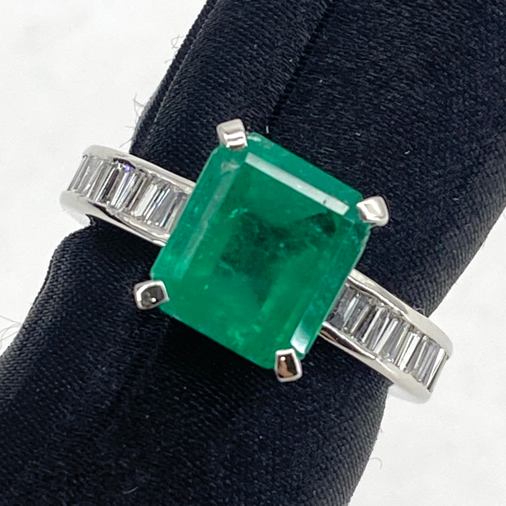 Pt900 Emerald Ring E3.39 D0.48 8.2g US 7 54146