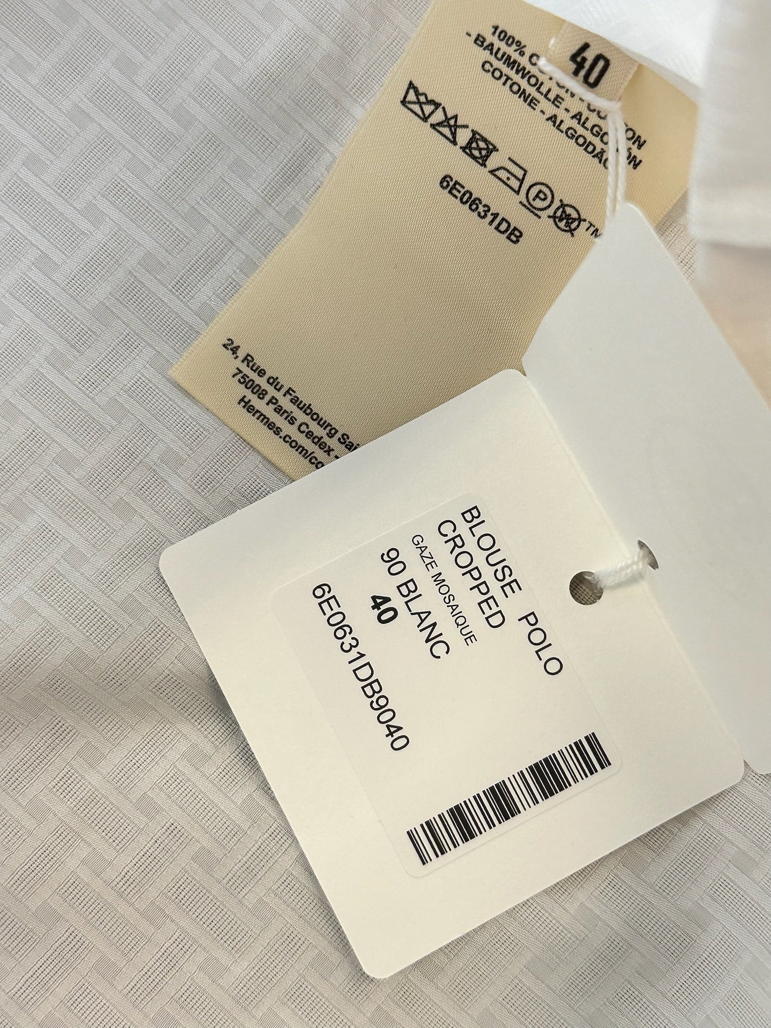 Size 40 - Hermès Cropped Polo Blouse in Mosaique Gauze
