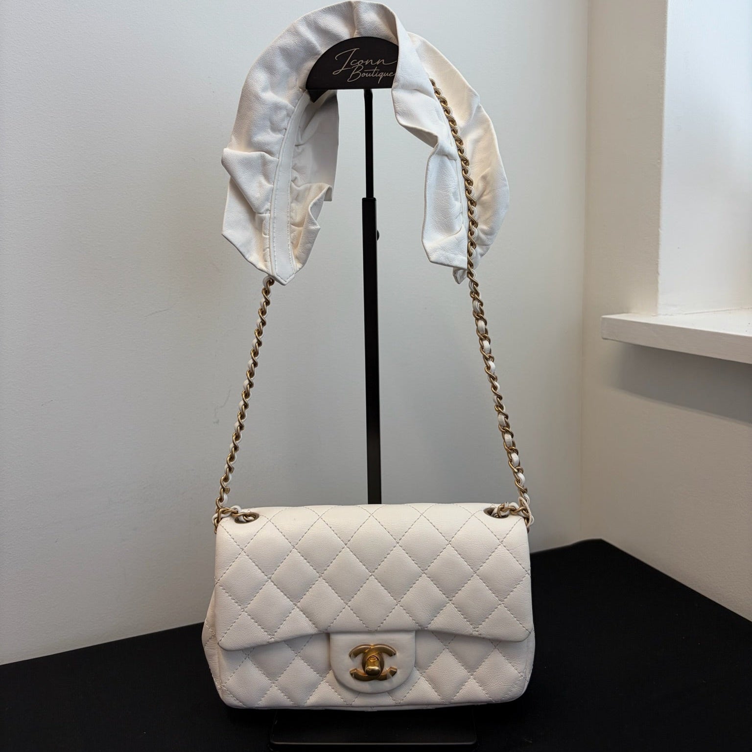 Chanel White Calfskin Quilted Mini Romance Flap Bag