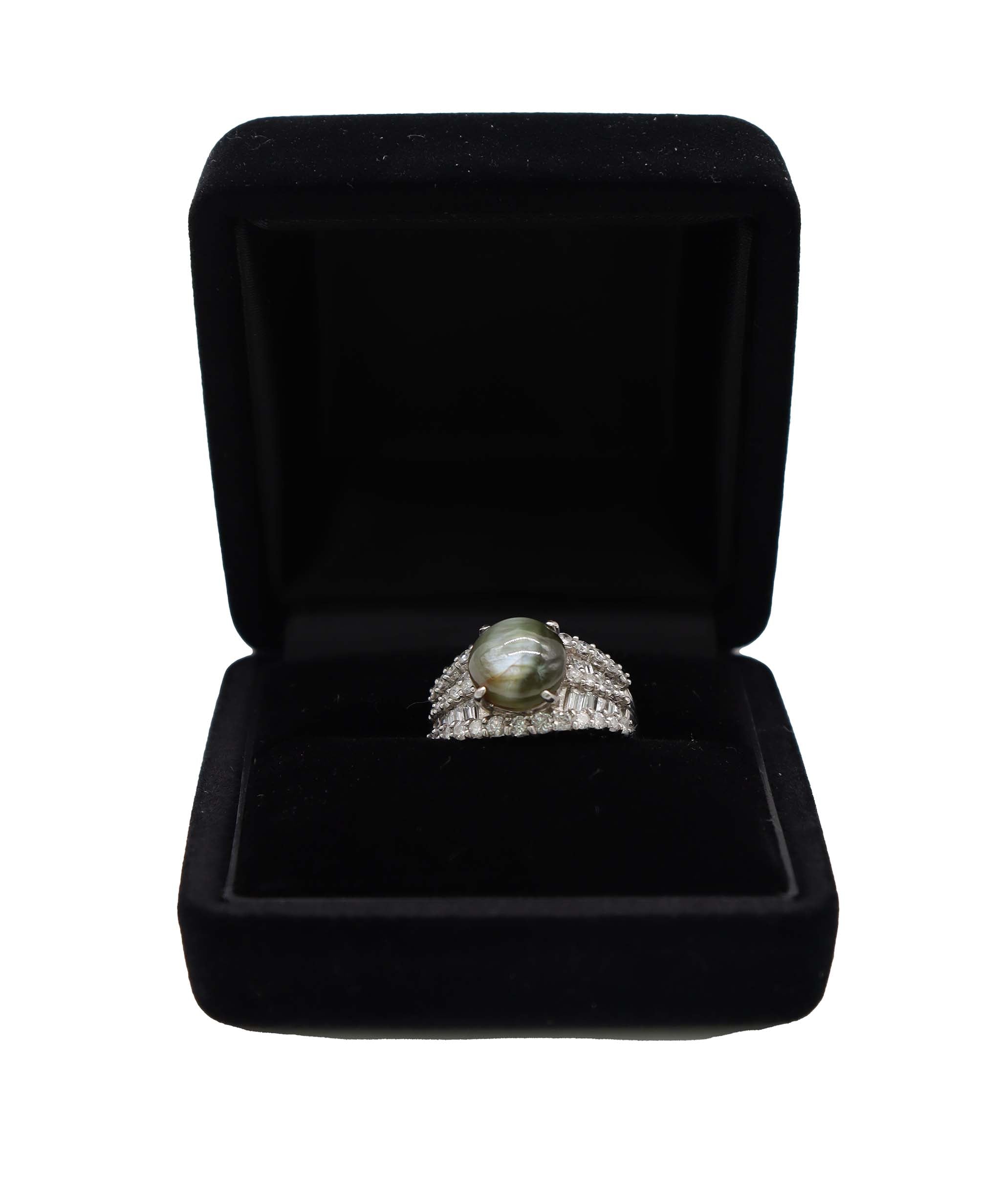 Pt900 Chrysoberyl Cat's Eye Ring CCA7.13 D1.46 13.2g GRJ J1114ESF9S