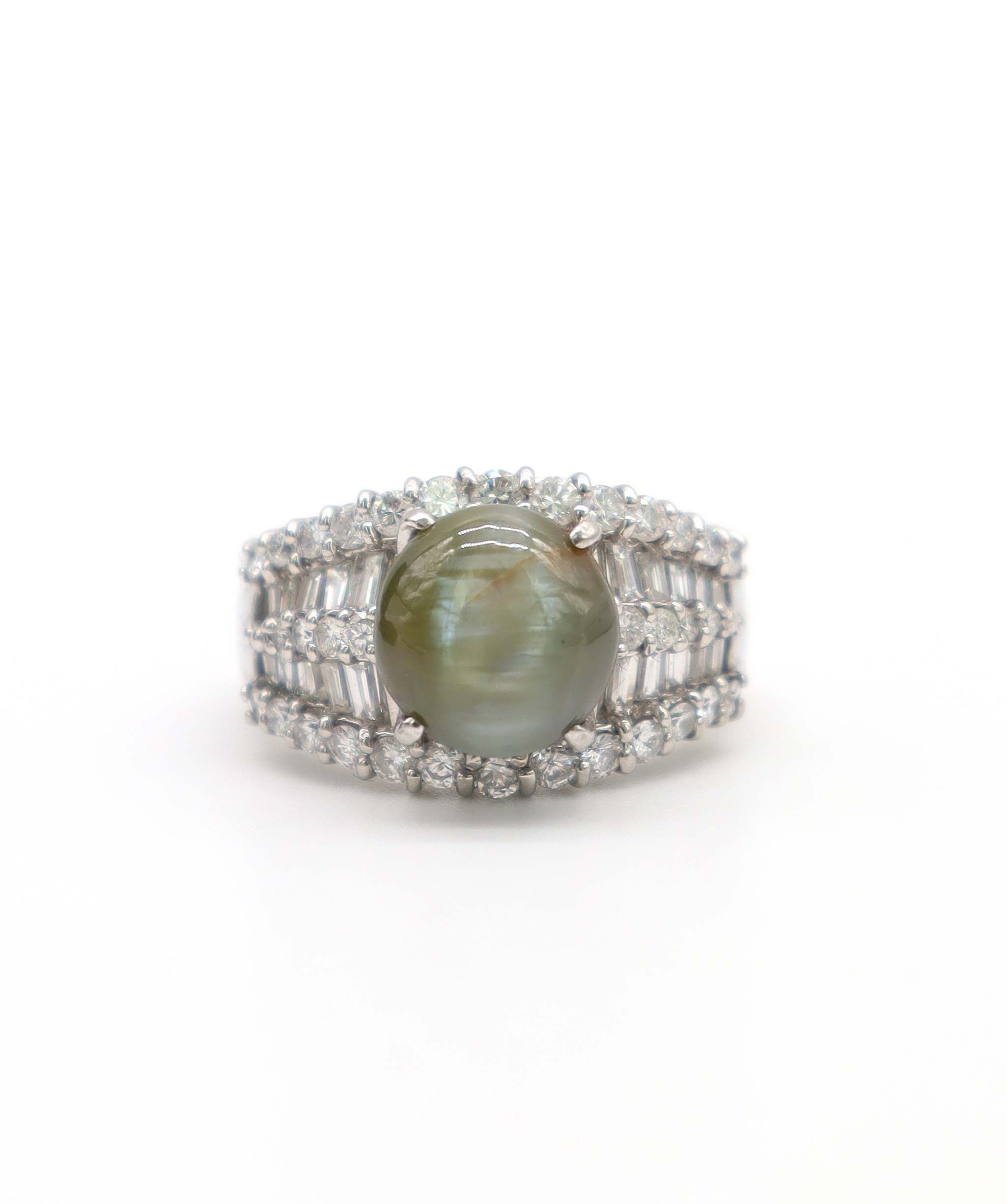 Pt900 Chrysoberyl Cat's Eye Ring CCA7.13 D1.46 13.2g GRJ J1114ESF9S