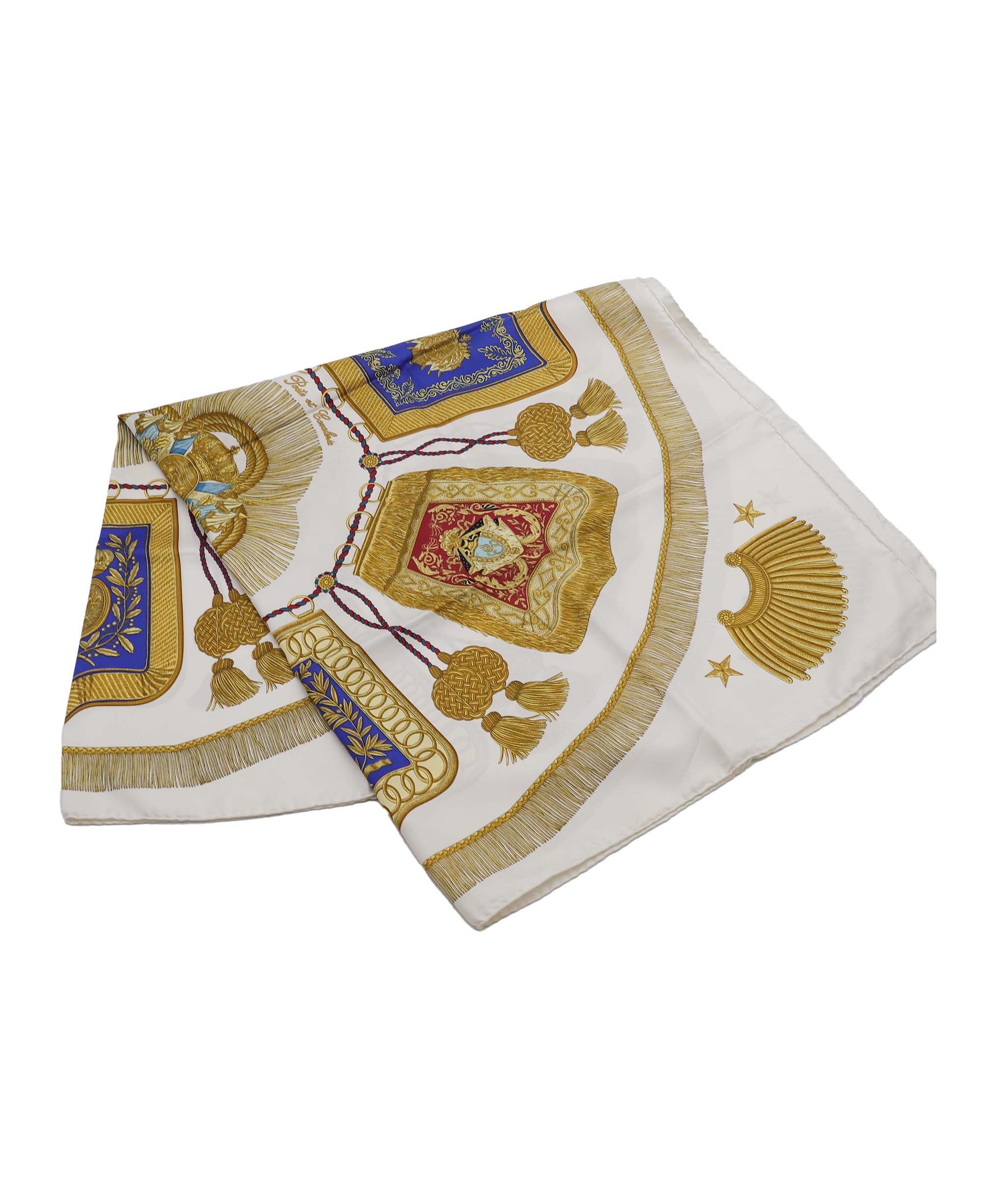 HERMES Carre90 Scarf ""Poste et Cavalerie"" Silk White Auth  DXBV0306