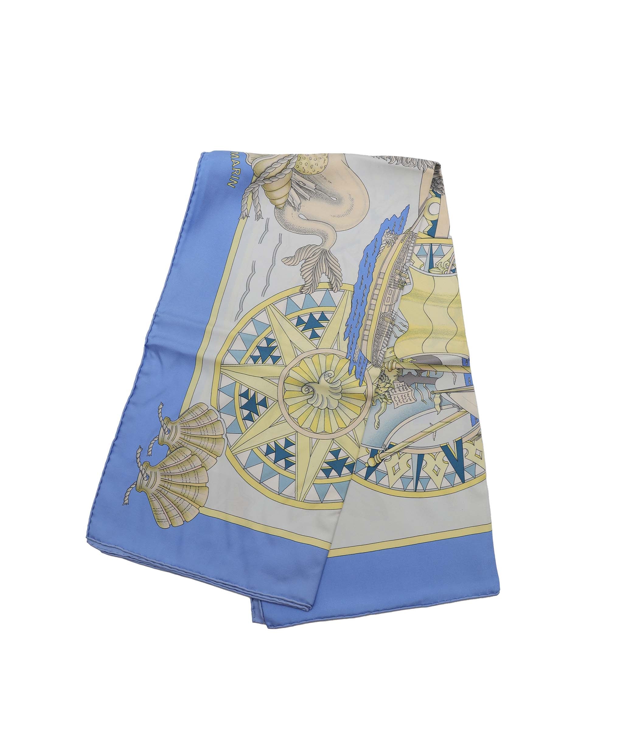 HERMES Carre 90 Scarf ""L'AIR MARIN"" Silk Blue Auth am6175 DXBV0342