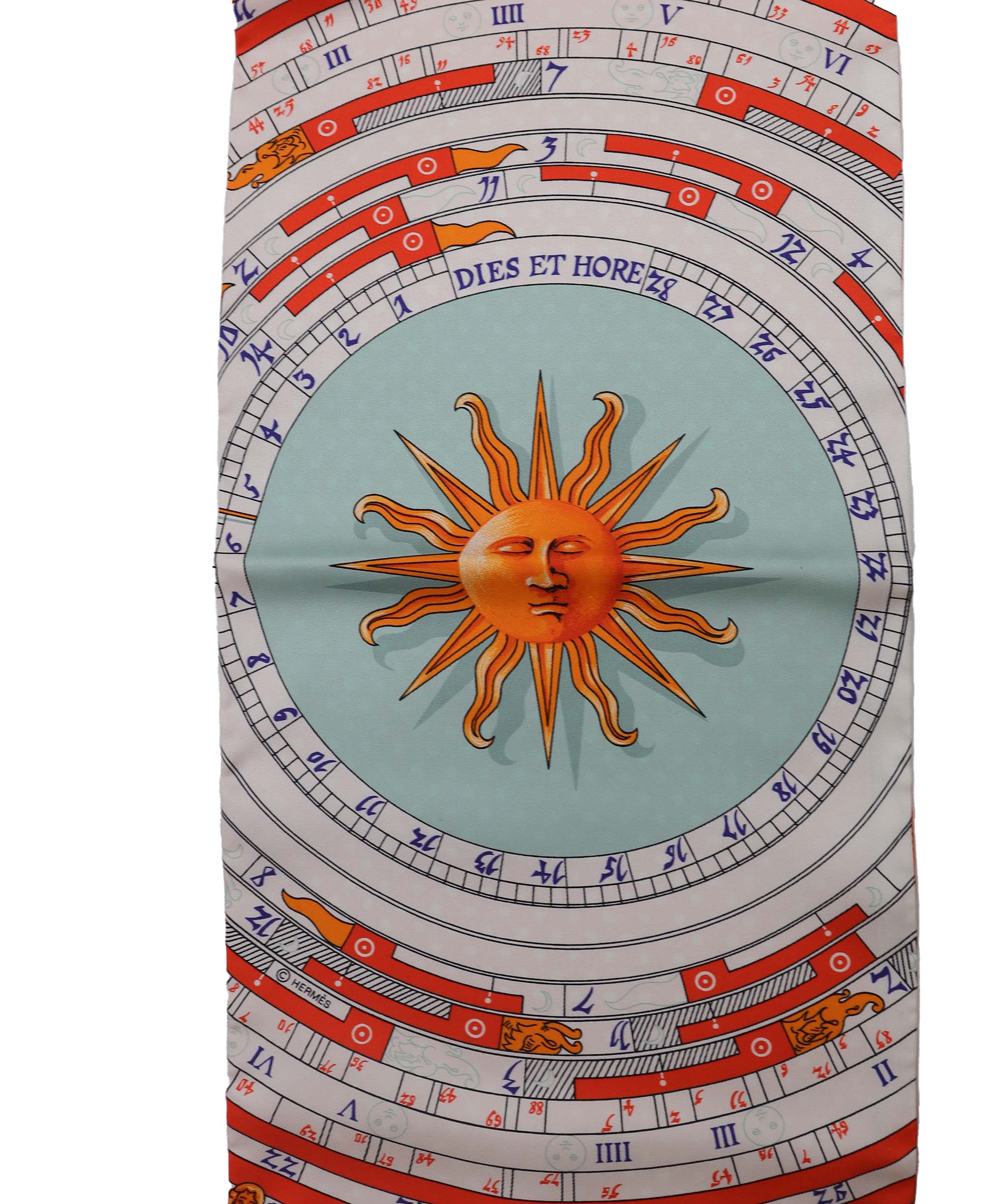 HERMES DIES ET HORE Scarf Silk Orange Blue  DXBV0304