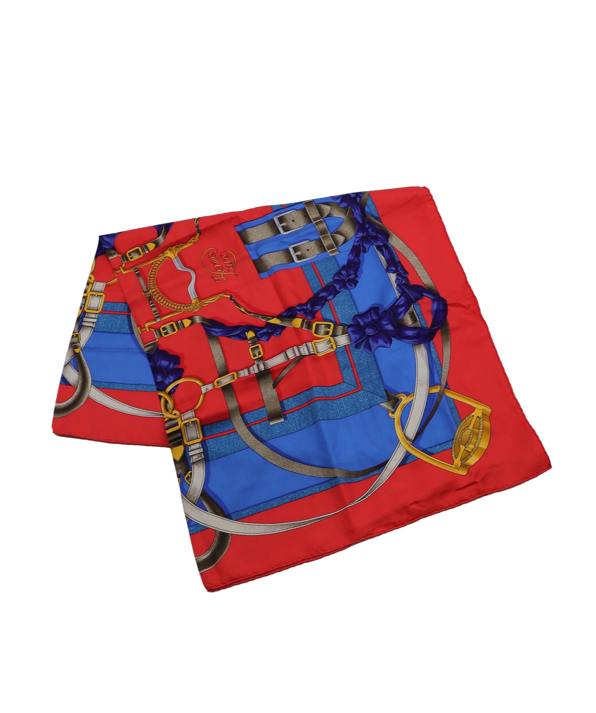 HERMES Carre 90 Scarf GRAND MANEGE Silk Red Blue  DXBV0322