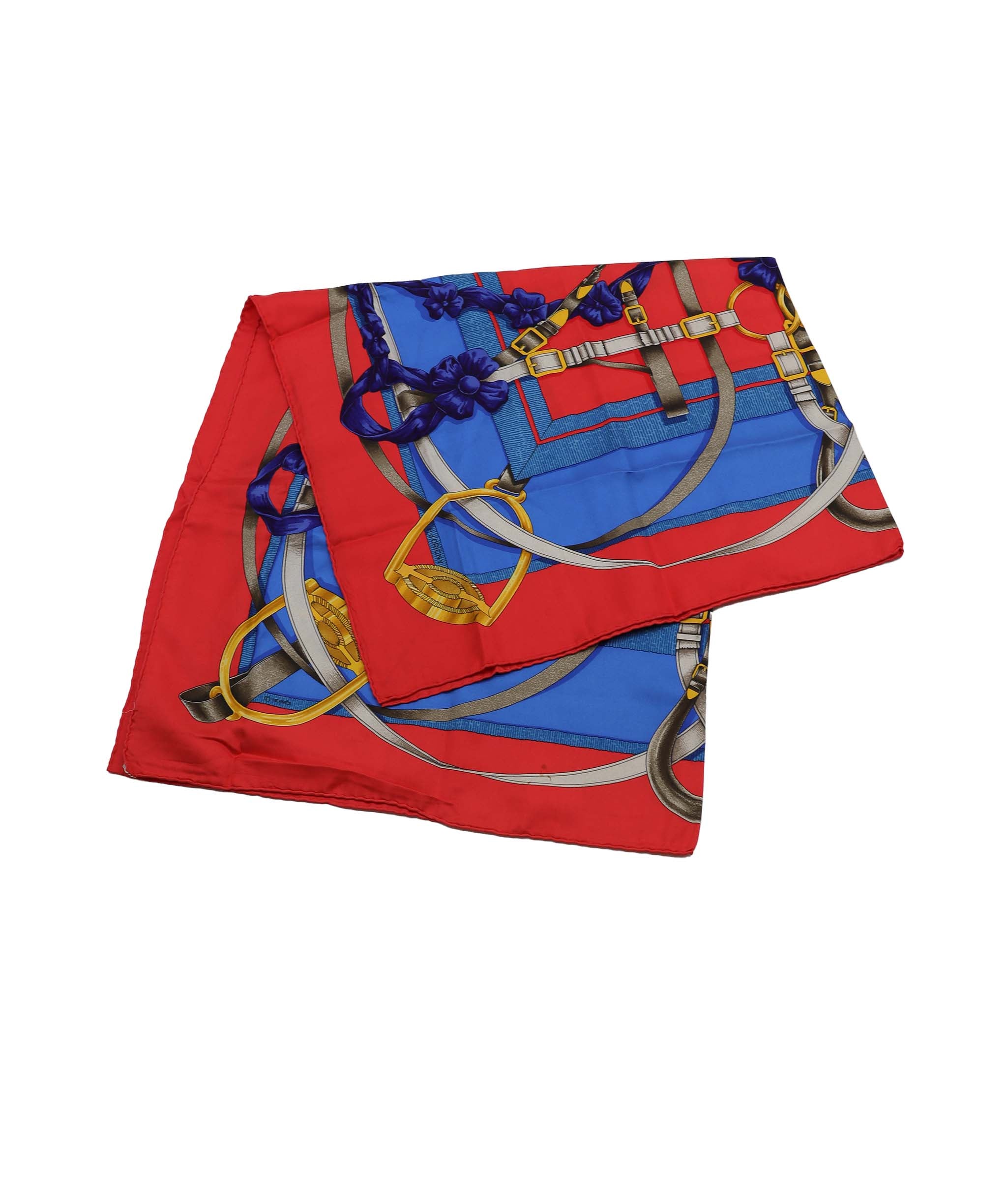 HERMES Carre 90 Scarf GRAND MANEGE Silk Red Blue  DXBV0322