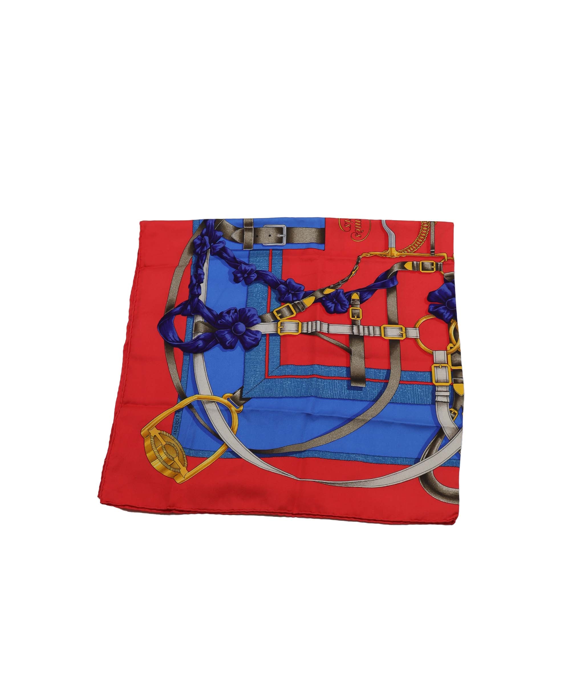 HERMES Carre 90 Scarf GRAND MANEGE Silk Red Blue  DXBV0322