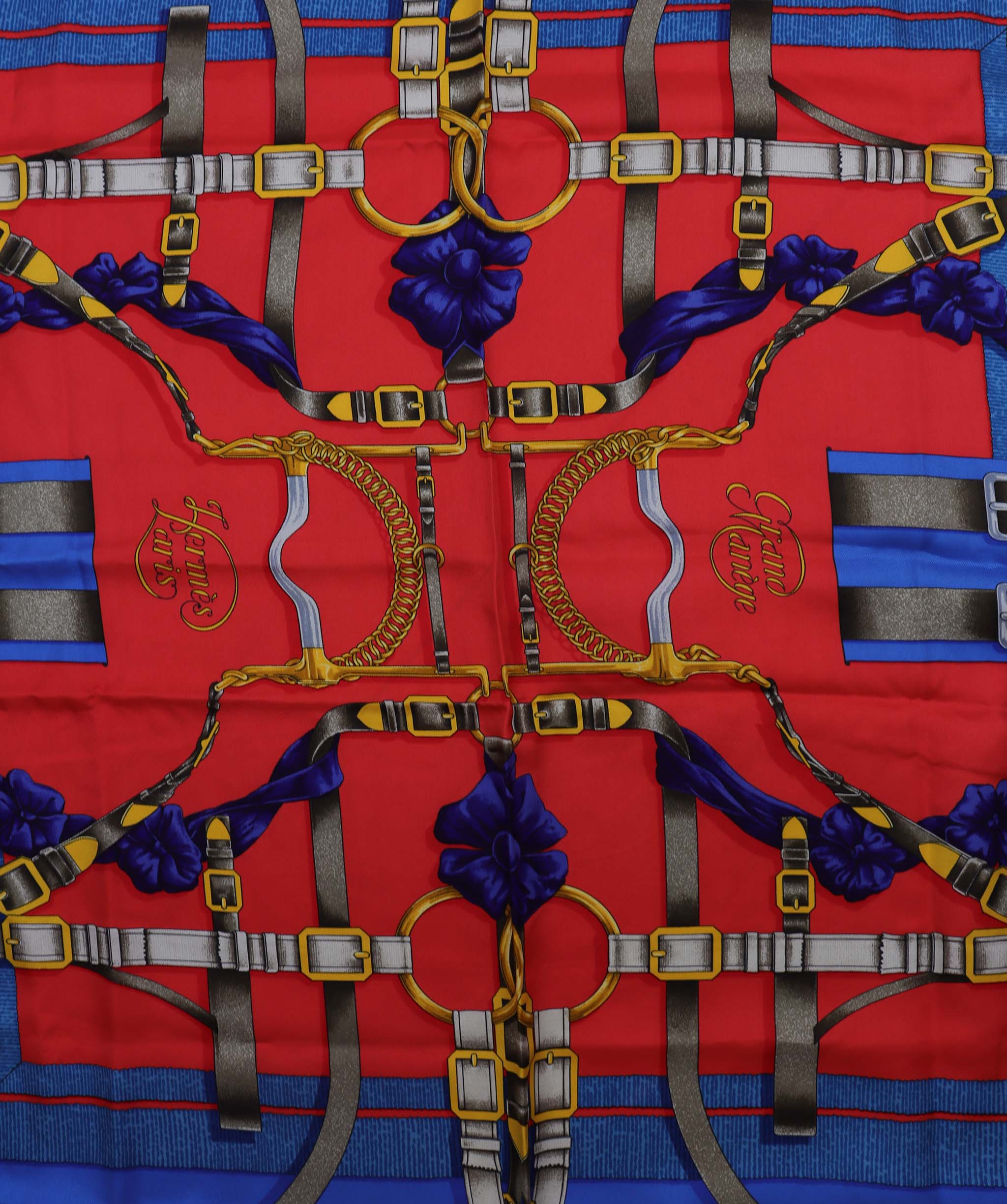 HERMES Carre 90 Scarf GRAND MANEGE Silk Red Blue  DXBV0322