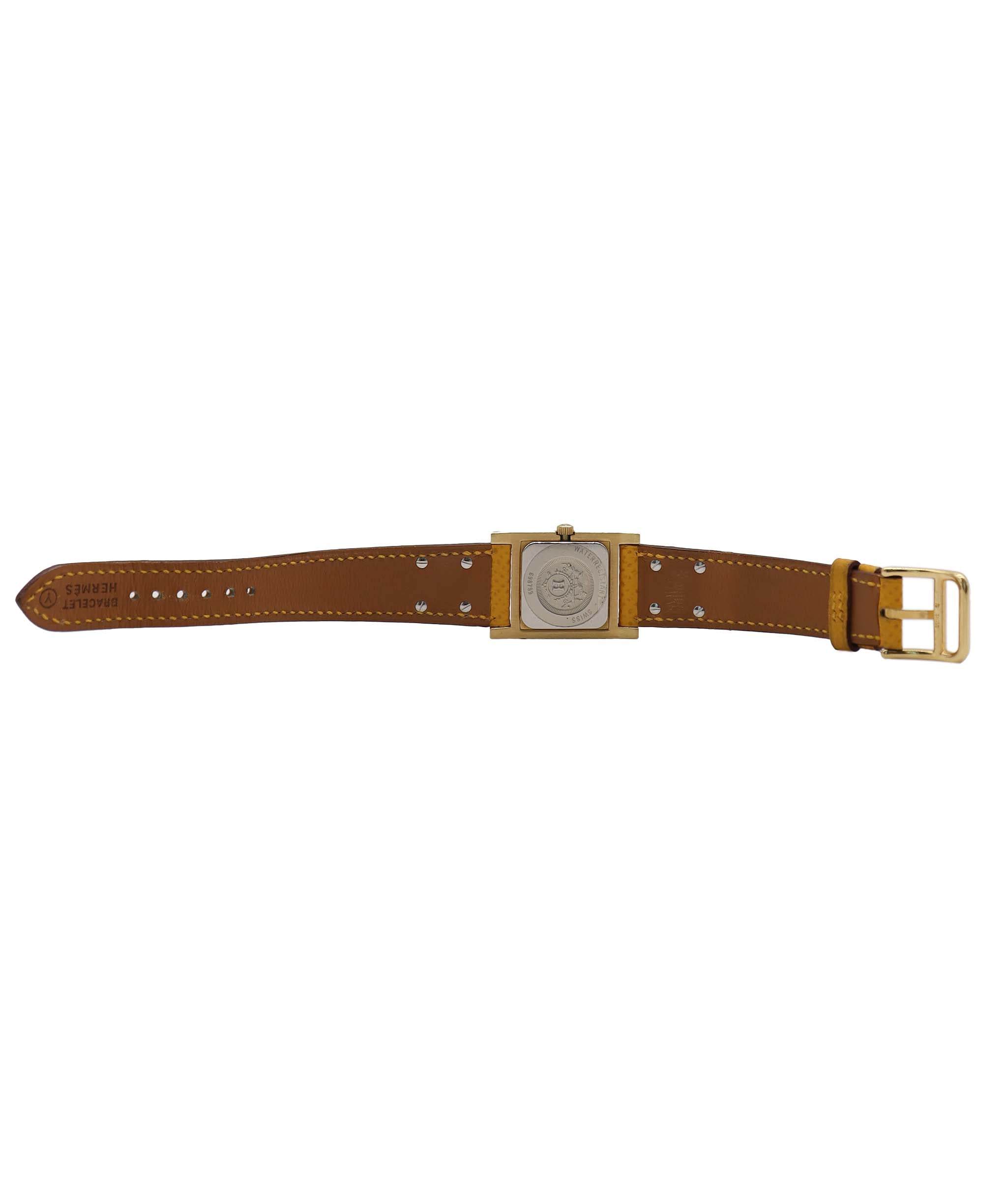 HERMES Medor Vintage Ladies' Watch, Pyramid Gold Studs, White and Yellow Leather, Quartz Watch, 90321255 DXBS6387
