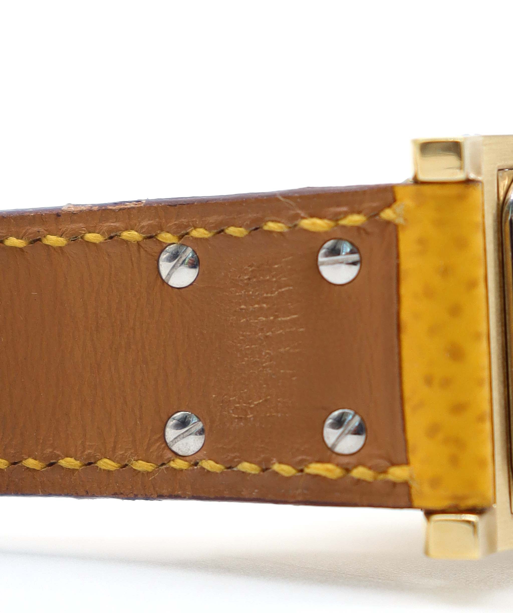 HERMES Medor Vintage Ladies' Watch, Pyramid Gold Studs, White and Yellow Leather, Quartz Watch, 90321255 DXBS6387