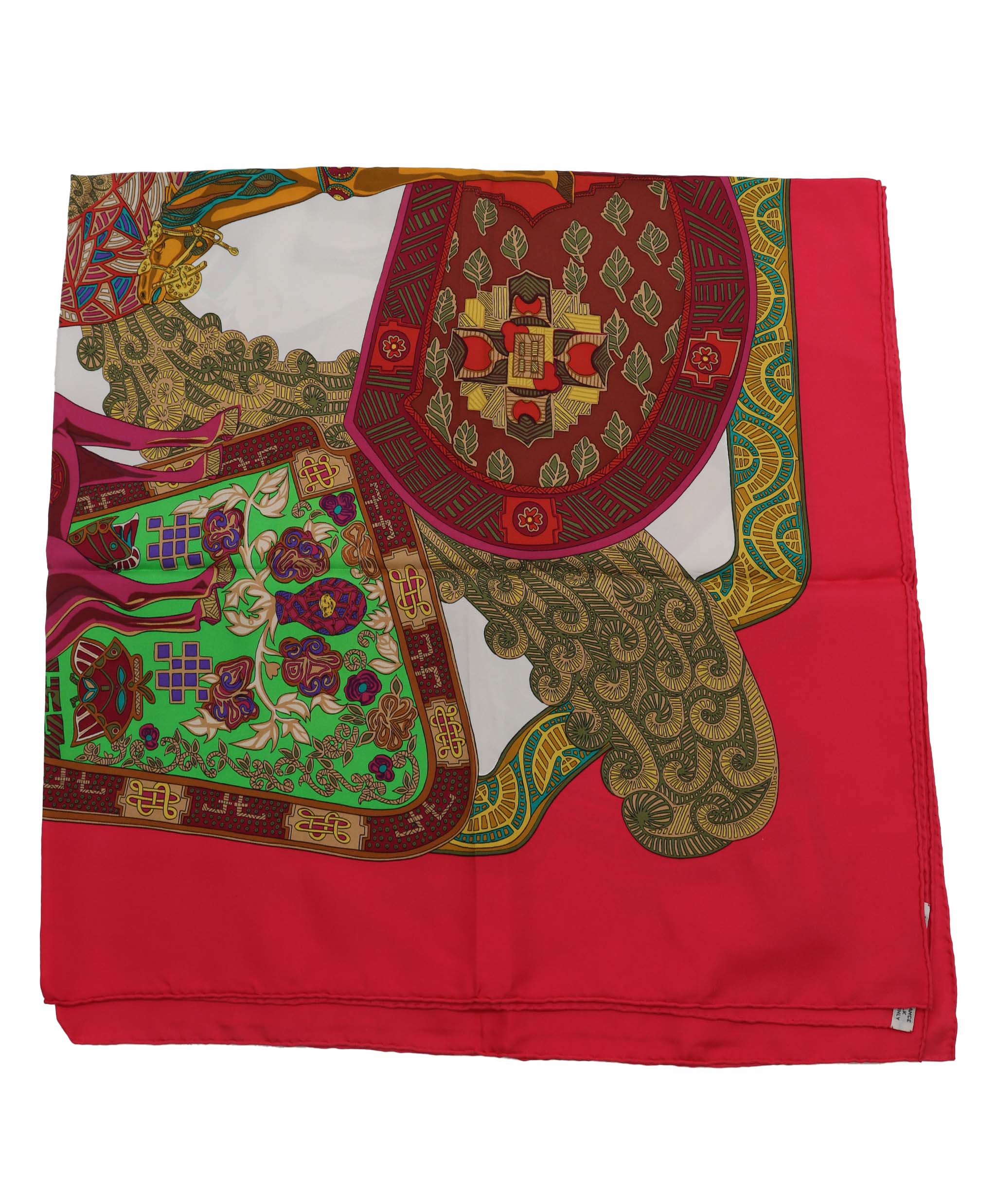 HERMES Carre 90 Scarf ART des STEPPES Silk Red Auth am6435 DXBV0327