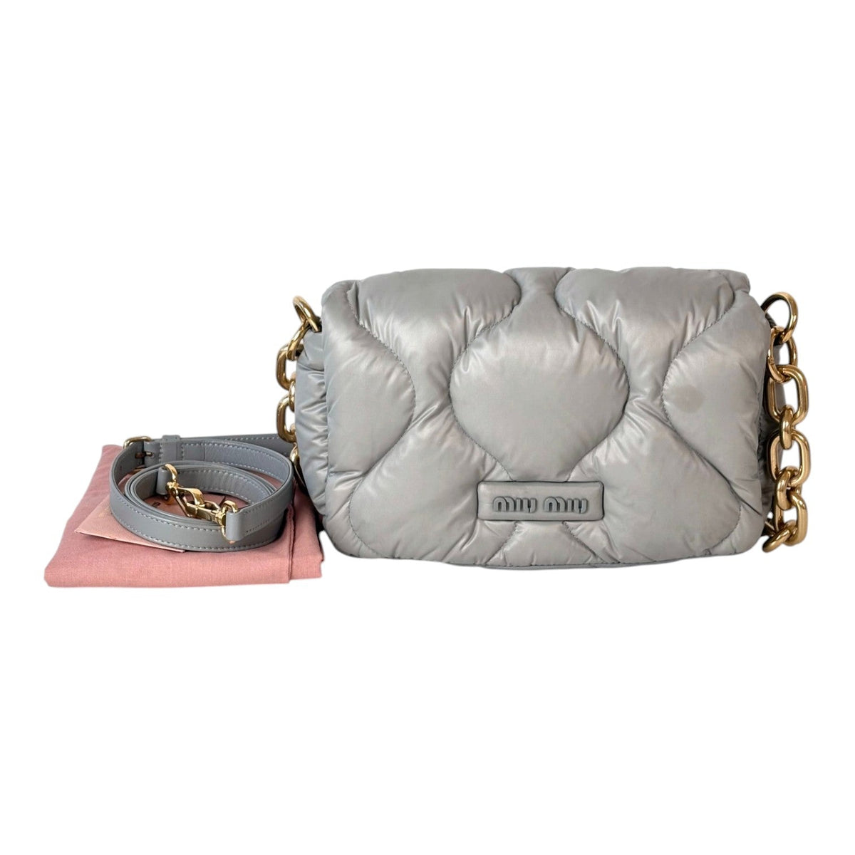 Miu Miu Padded Nylon Quilted with Chain Crossbody Bag