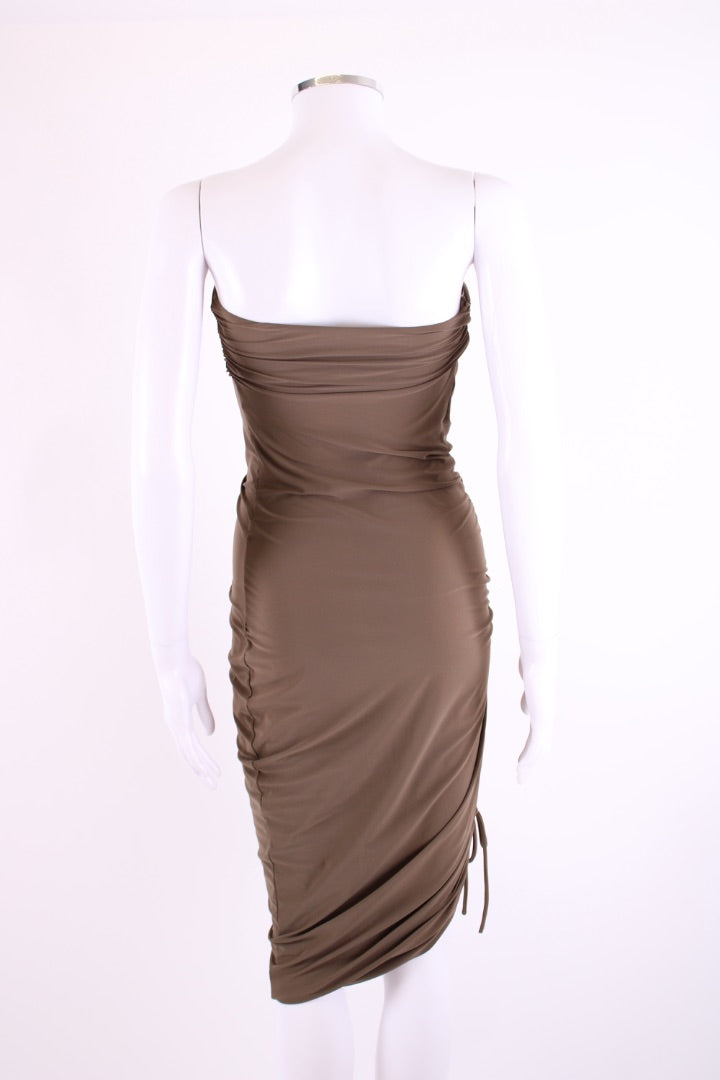 Lanvin Strapless Ruched Dress Khaki 10