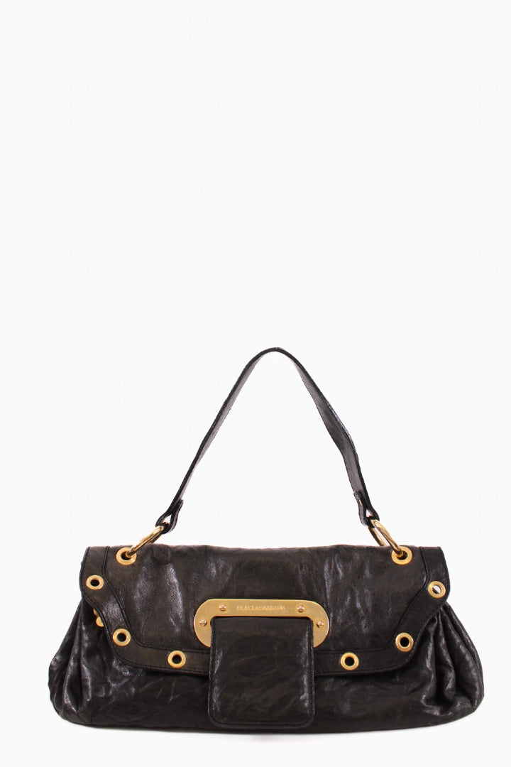 Dolce & Gabbana Leather shoulder bag gold detailing Black Small