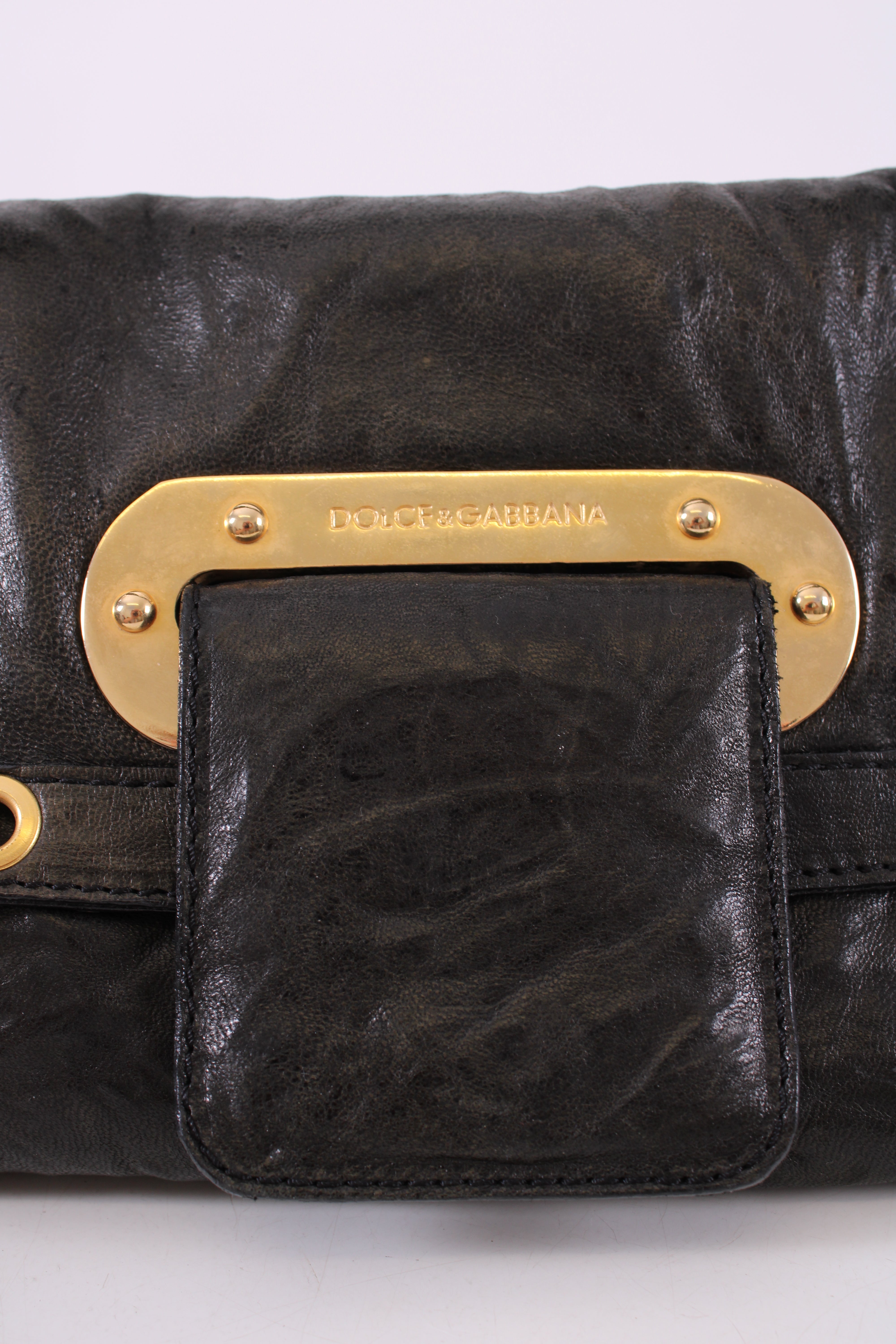 Dolce & Gabbana Leather shoulder bag gold detailing Black Small