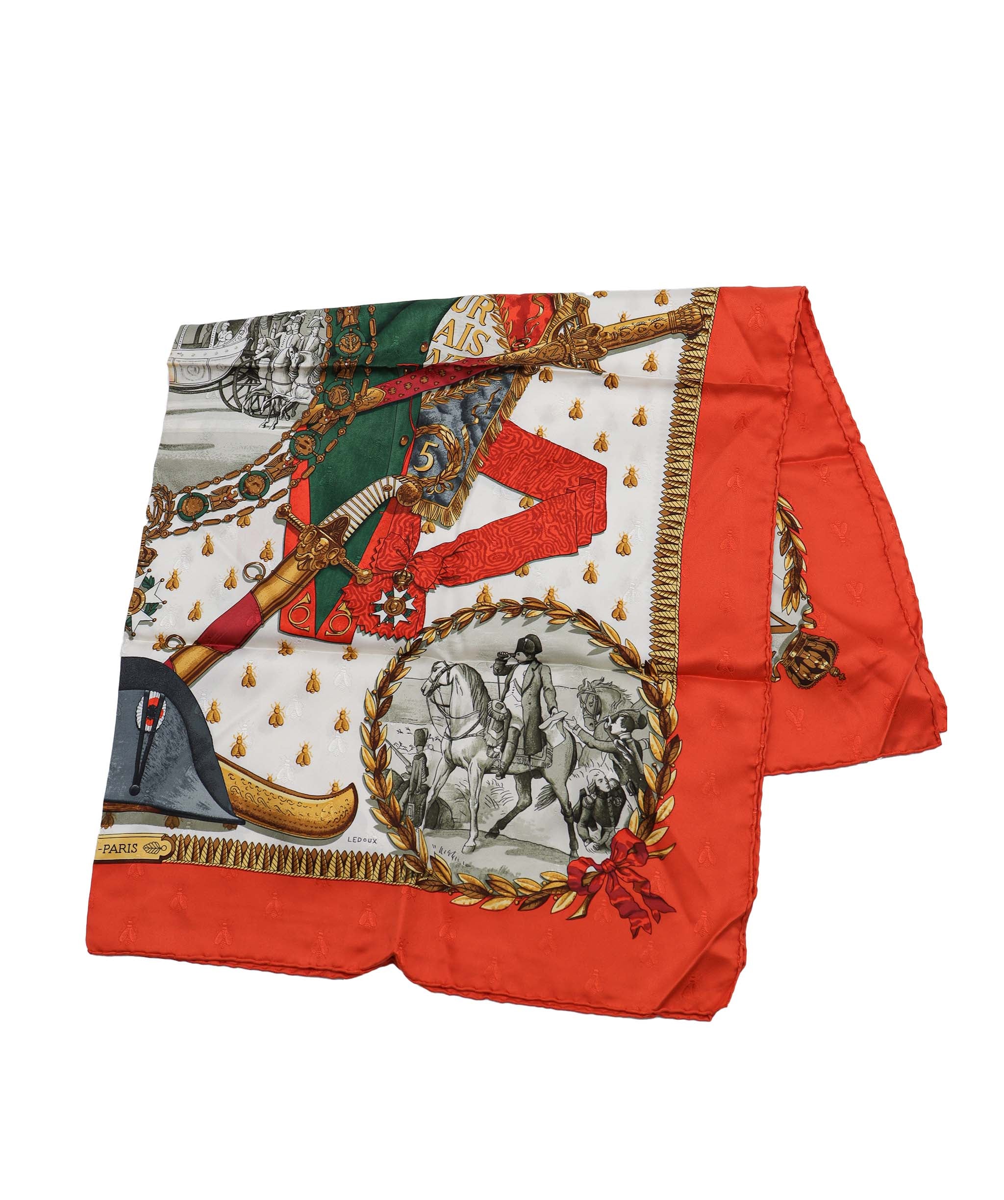 HERMES Carre 90 NAPOLEON Scarf Silk Orange Auth ac2643 DXBV0353