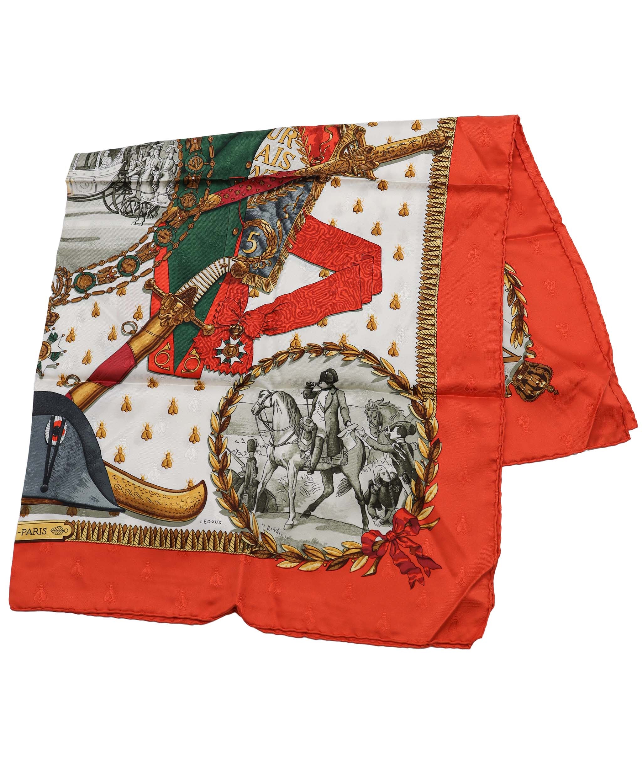 HERMES Carre 90 NAPOLEON Scarf Silk Orange Auth ac2643 DXBV0353