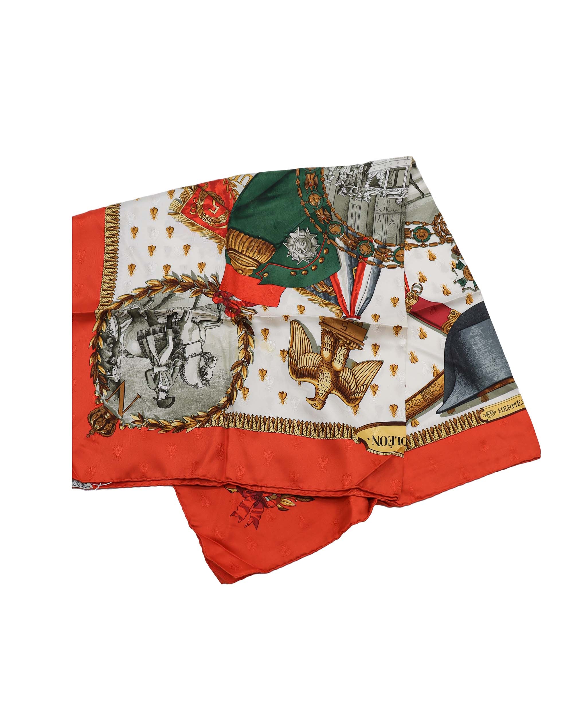 HERMES Carre 90 NAPOLEON Scarf Silk Orange Auth ac2643 DXBV0353