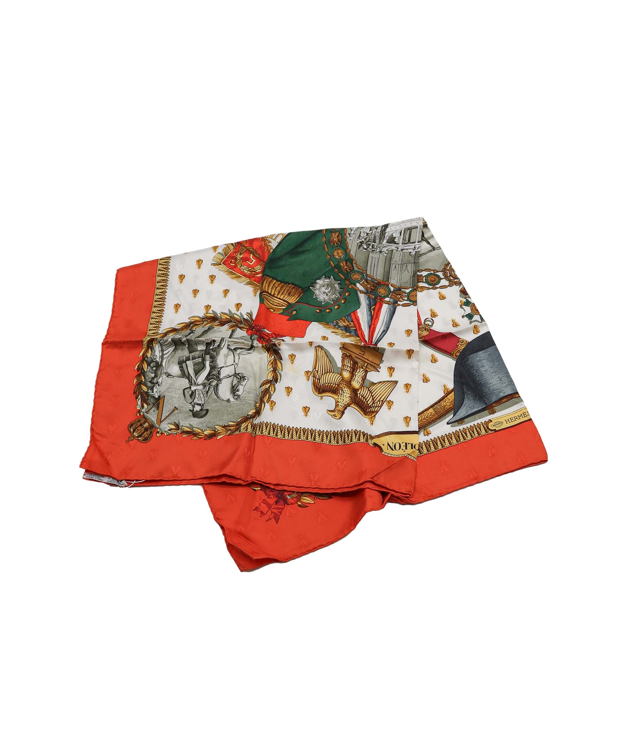 HERMES Carre 90 NAPOLEON Scarf Silk Orange Auth ac2643 DXBV0353