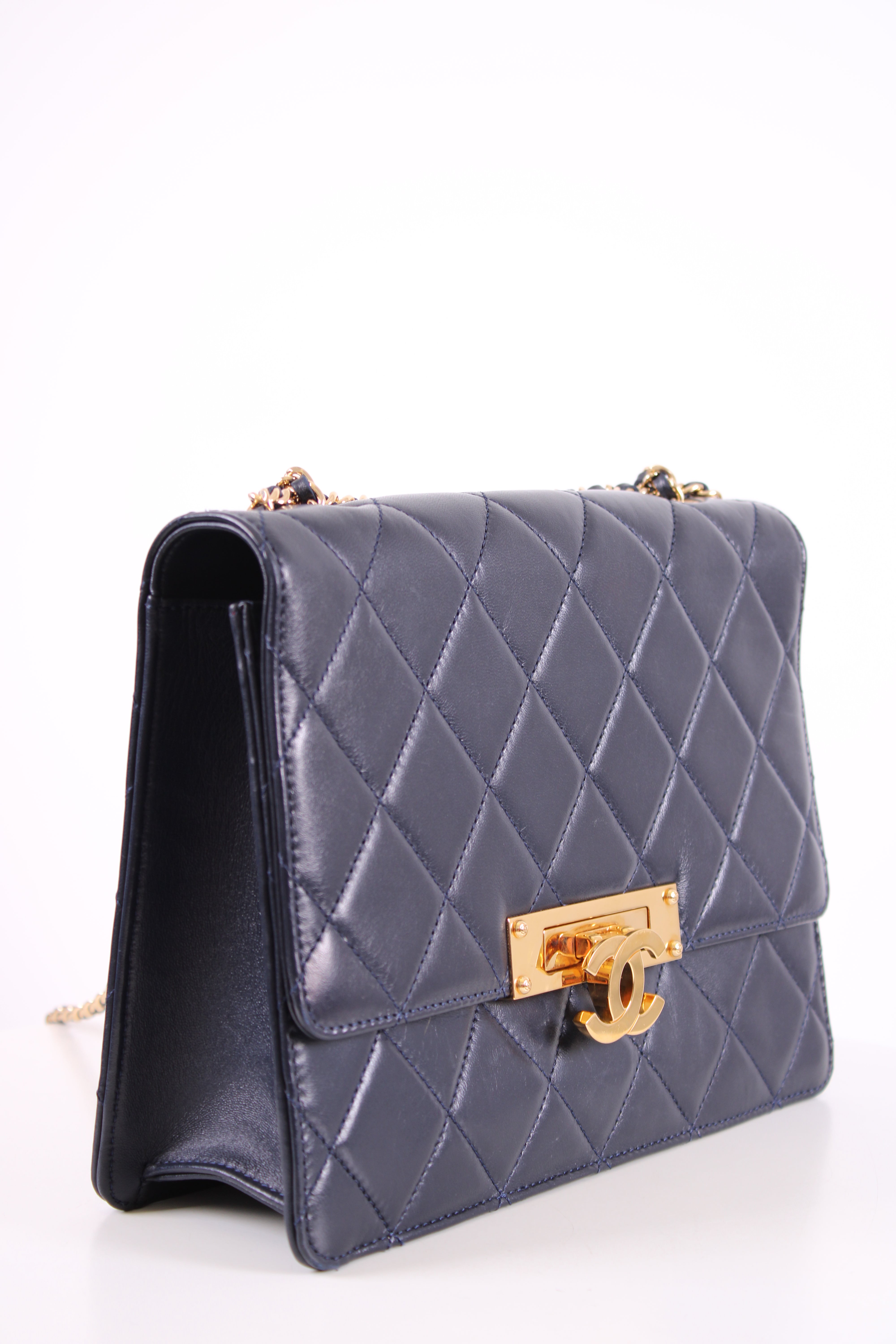 Chanel Quilted Golden Class Flap Bag Navy