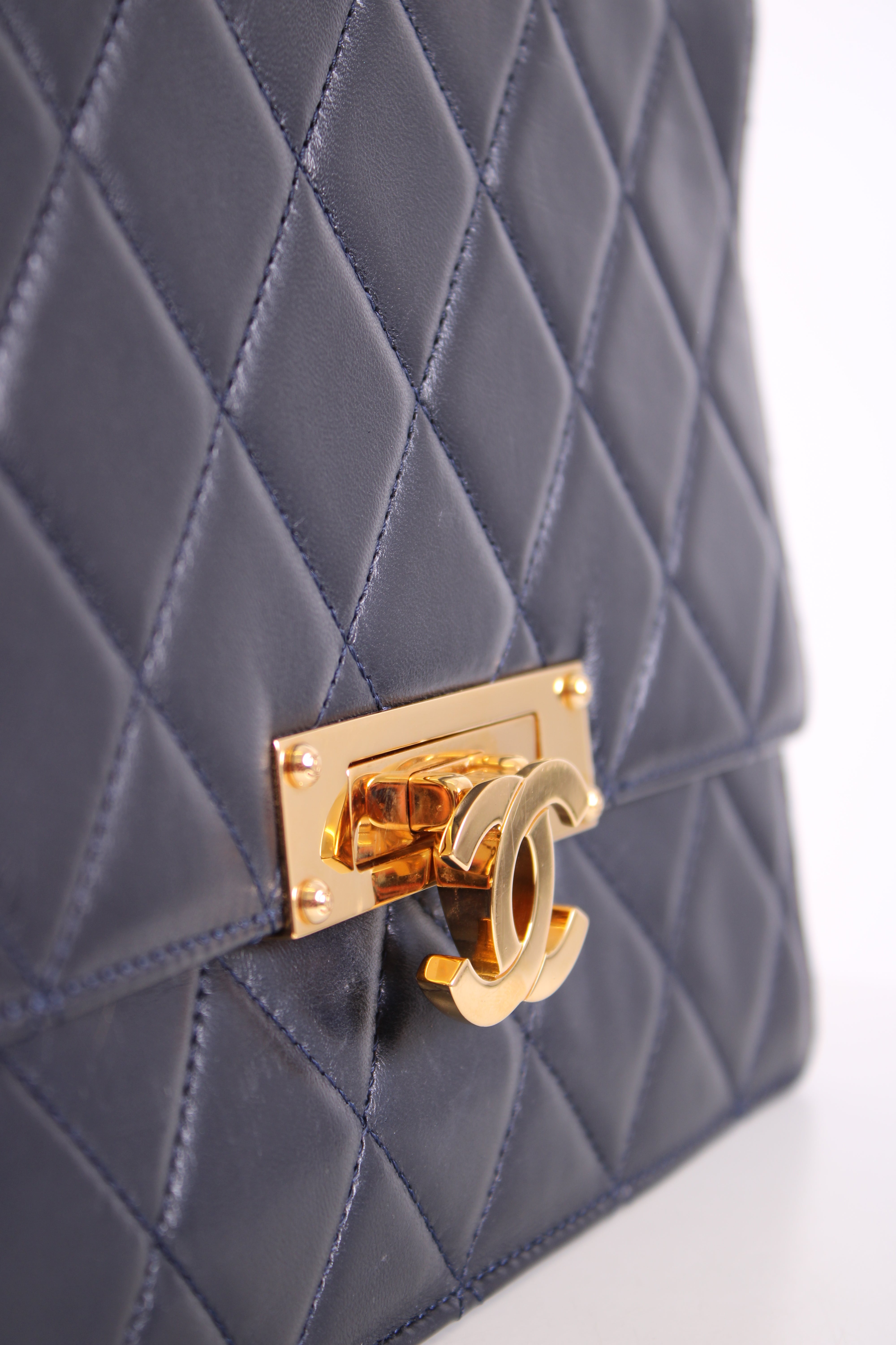 Chanel Quilted Golden Class Flap Bag Navy