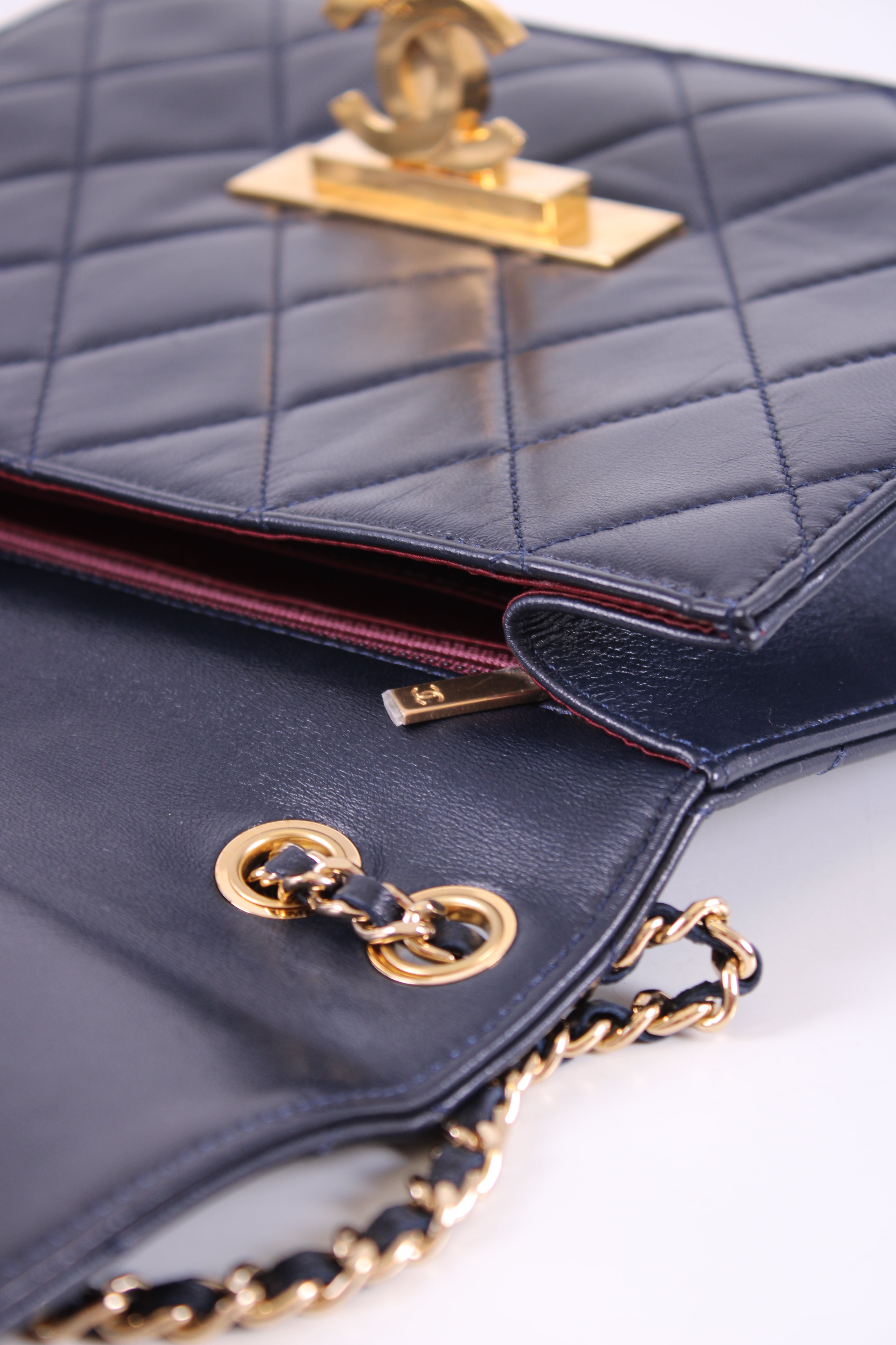 Chanel Quilted Golden Class Flap Bag Navy