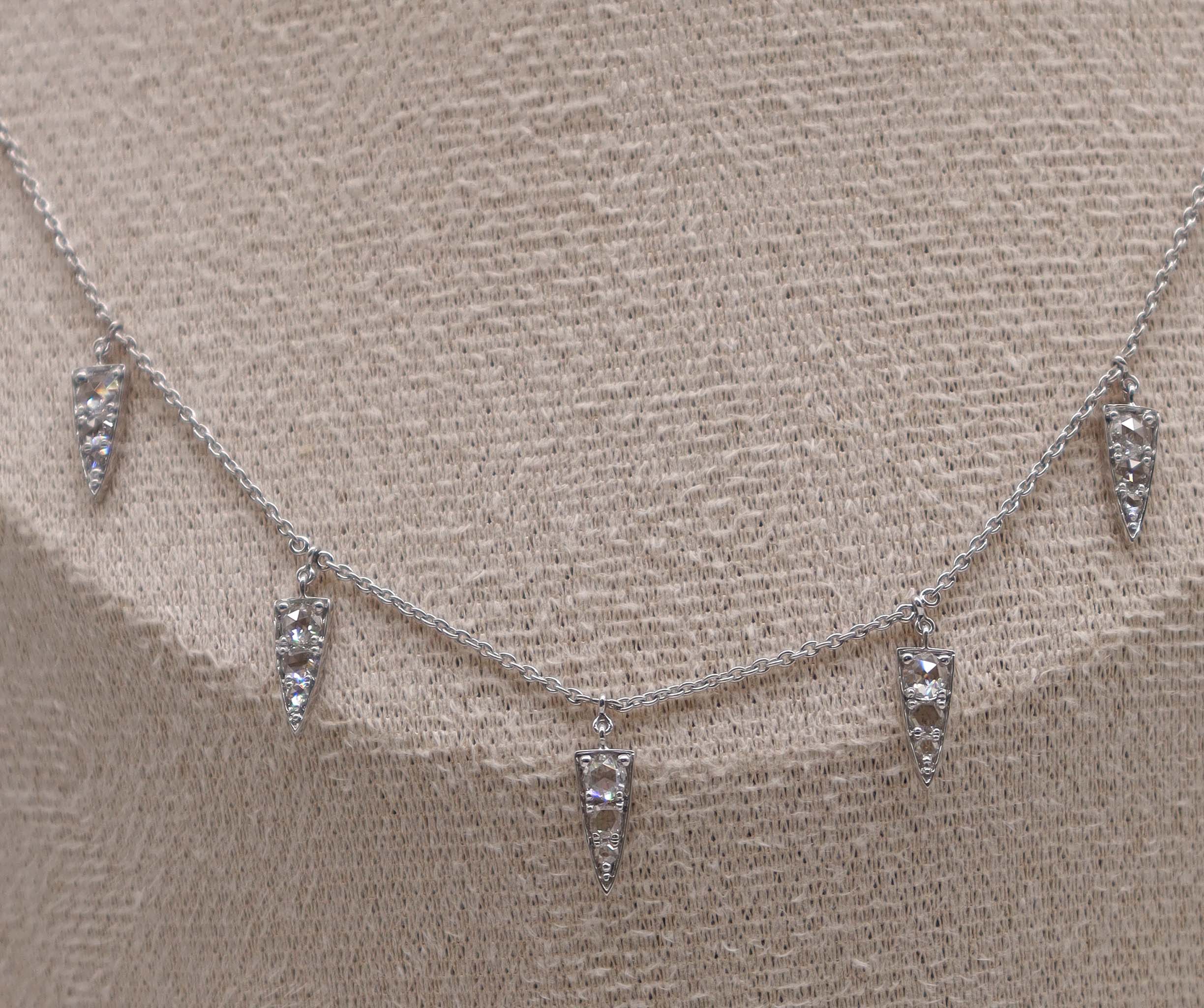 Rose Cut Diamond Necklace White Gold C8474