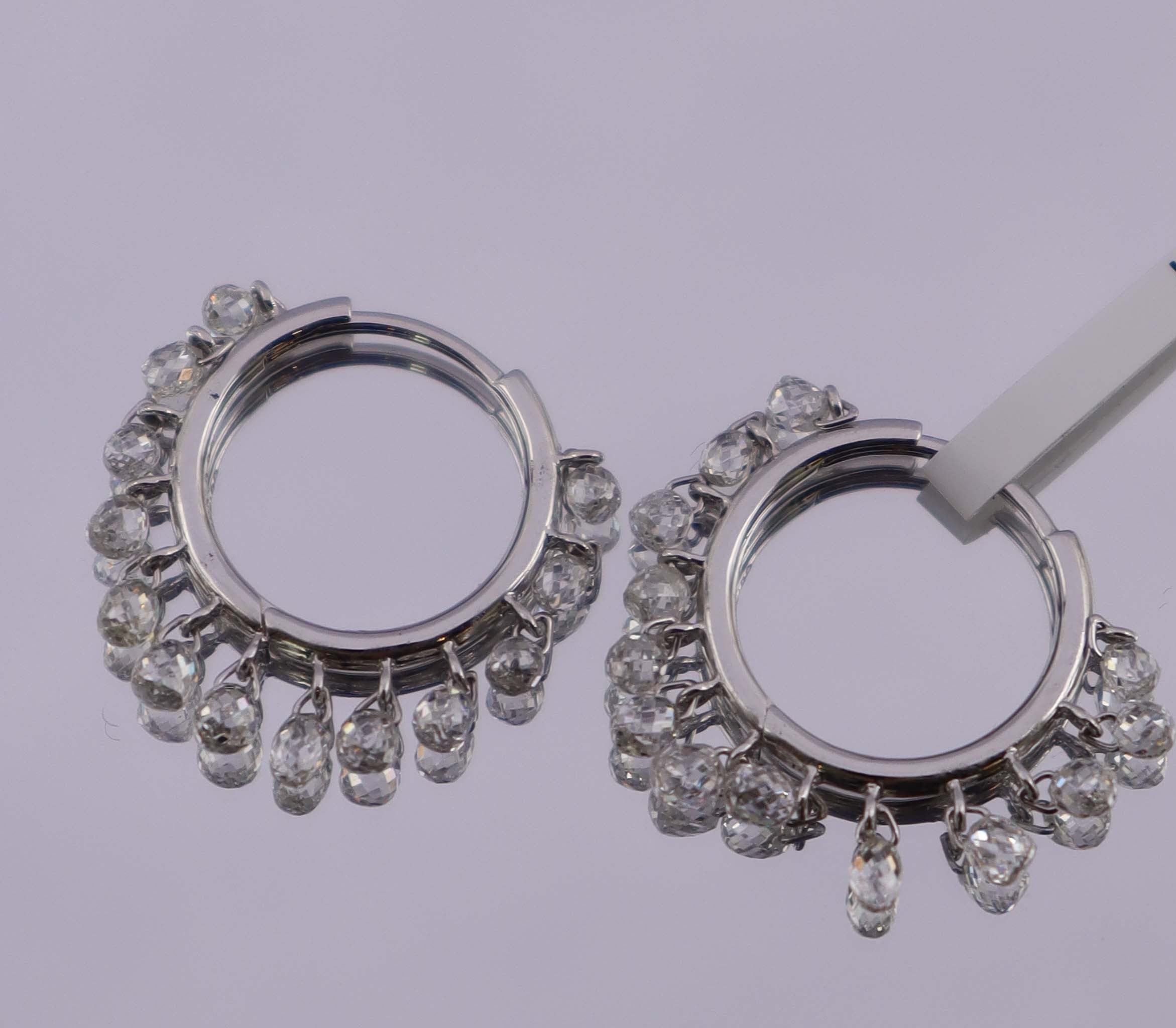 2.36ct Rose Cut Diamond Drops hoops  earrings White Gold E5747