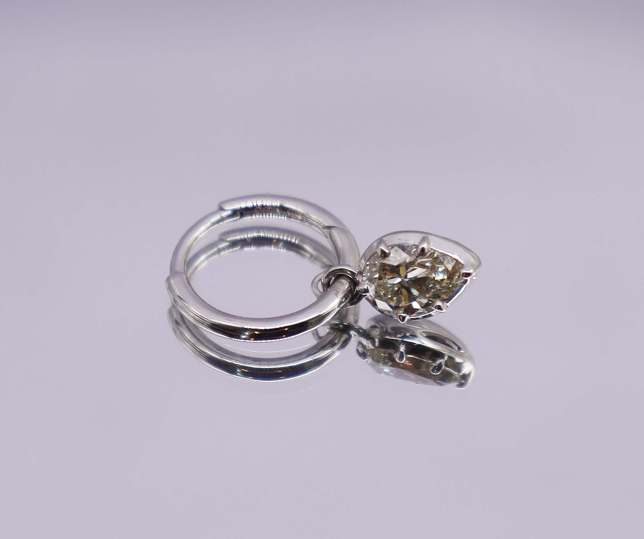 1.05ct Rose Cut Diamond Pear shaped hoop earrings White Gold E7678