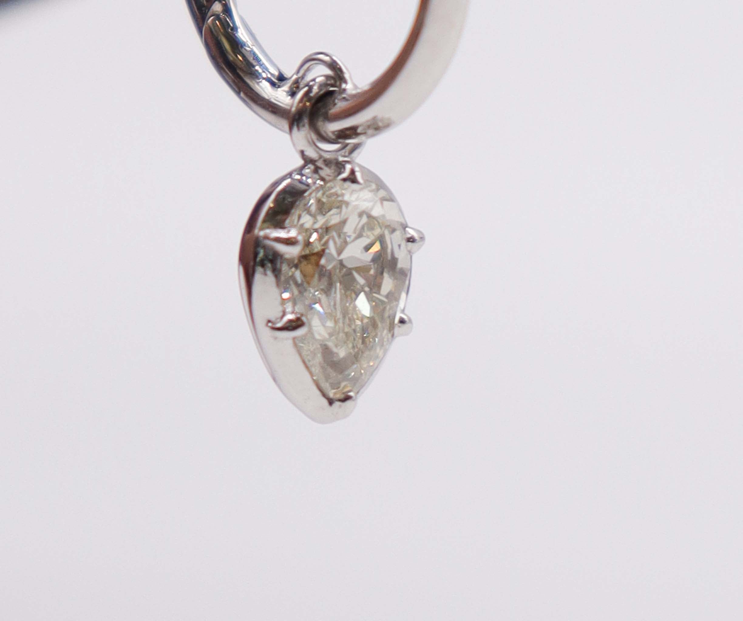 1.05ct Rose Cut Diamond Pear shaped hoop earrings White Gold E7678