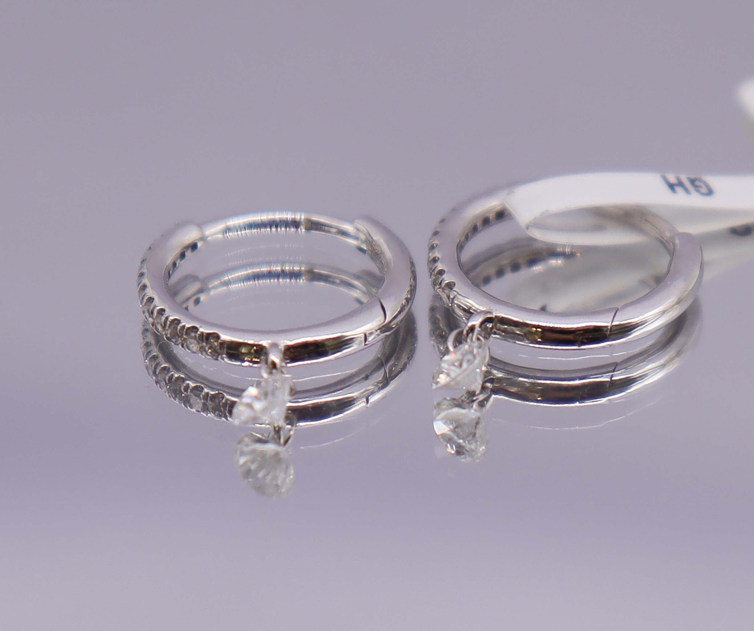 0.25ct Rose cut diamond single drop hoop earrings white gold E7571