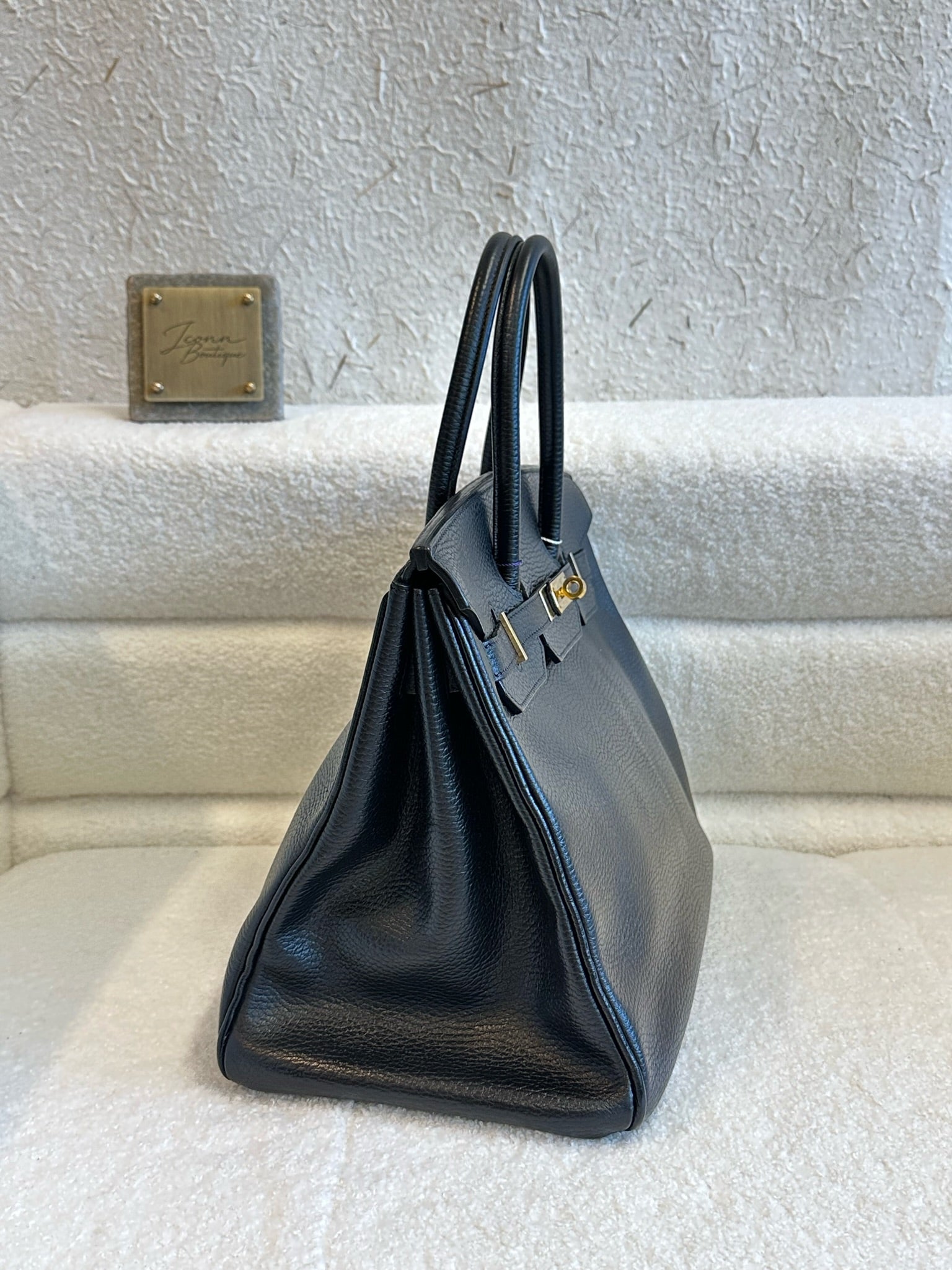 Hermes Birkin 35 Black Ardennes GHW Square F Stamp